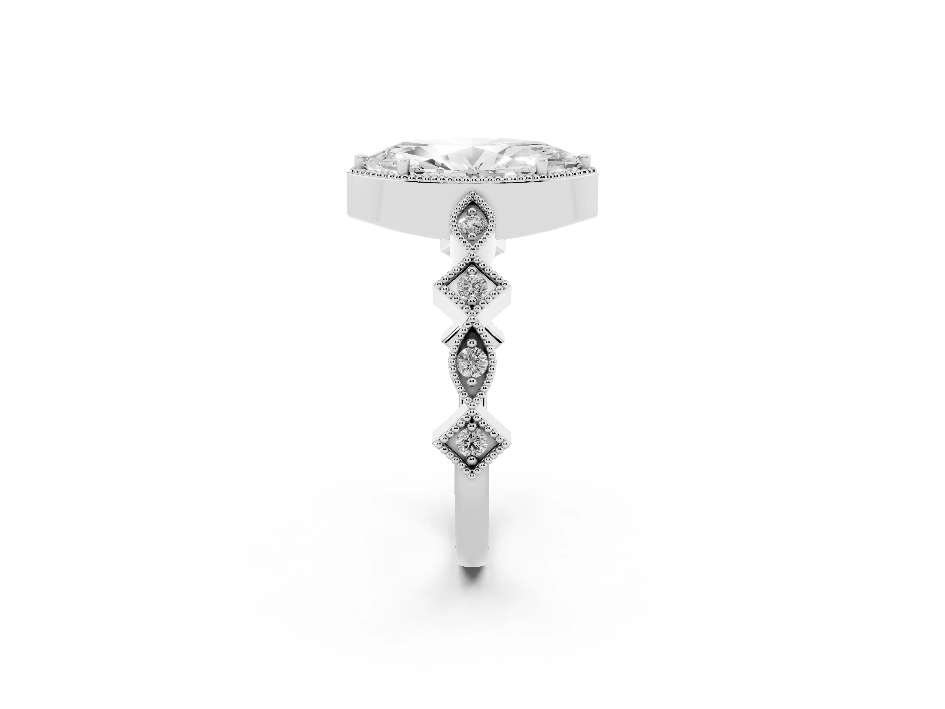 Marquise Cut Diamond Milgrain Marquise Twist Band Ring Set in Platinum with Prong Setting
