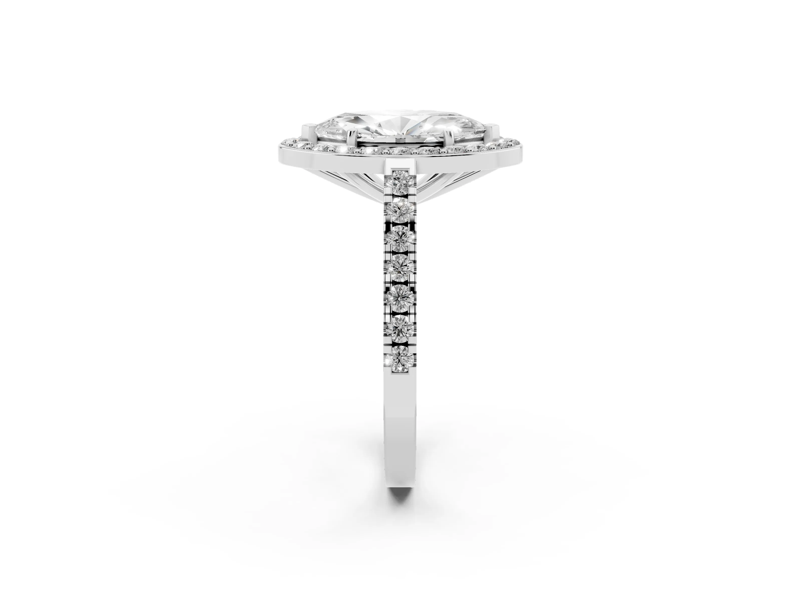 Marquise Cut Diamond Halo Ring Set in Silver with Round Pavé Split Shank and Prong Setting