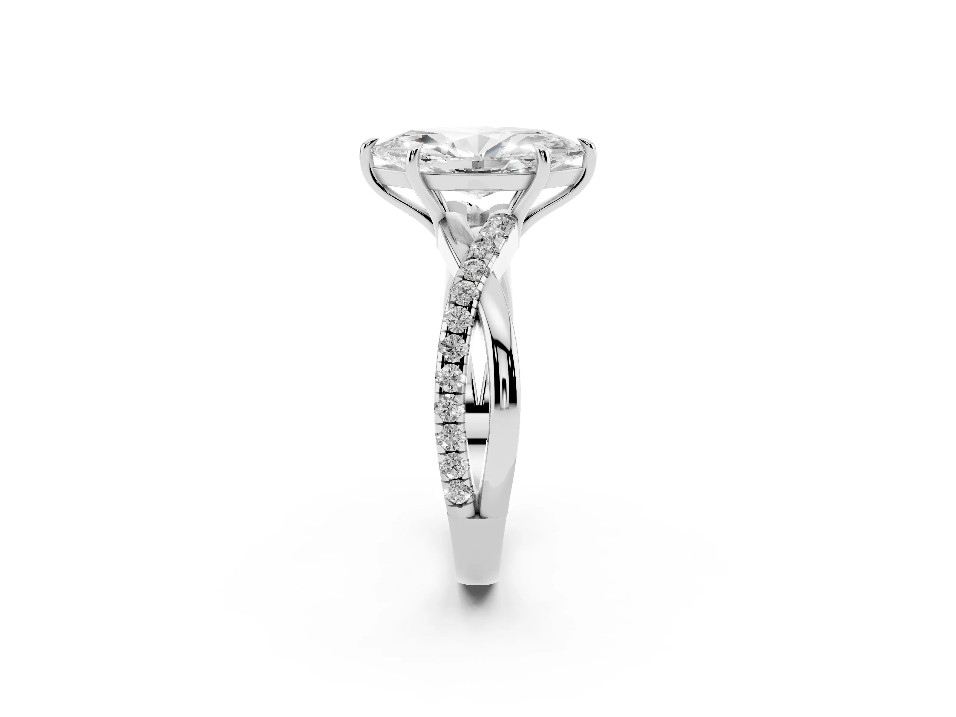 Marquise Cut Diamond Twisted Pavé Band Ring Set in Silver with Prong Setting