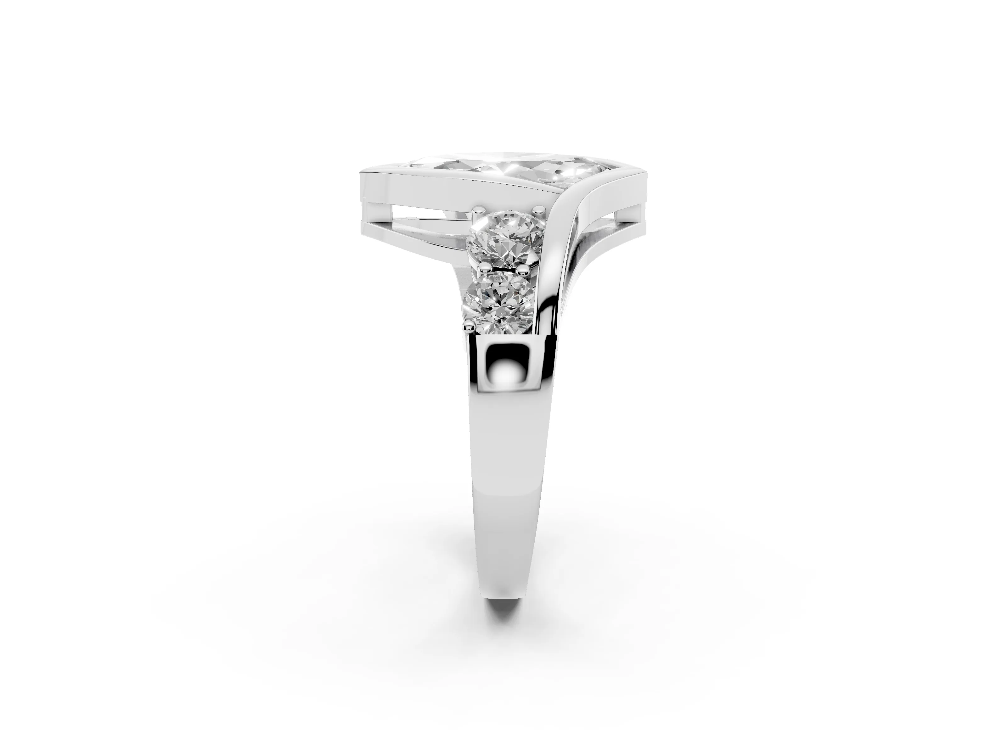 Marquise Cut Diamond Bezel Bypass Ring Set in Silver with Round Accents