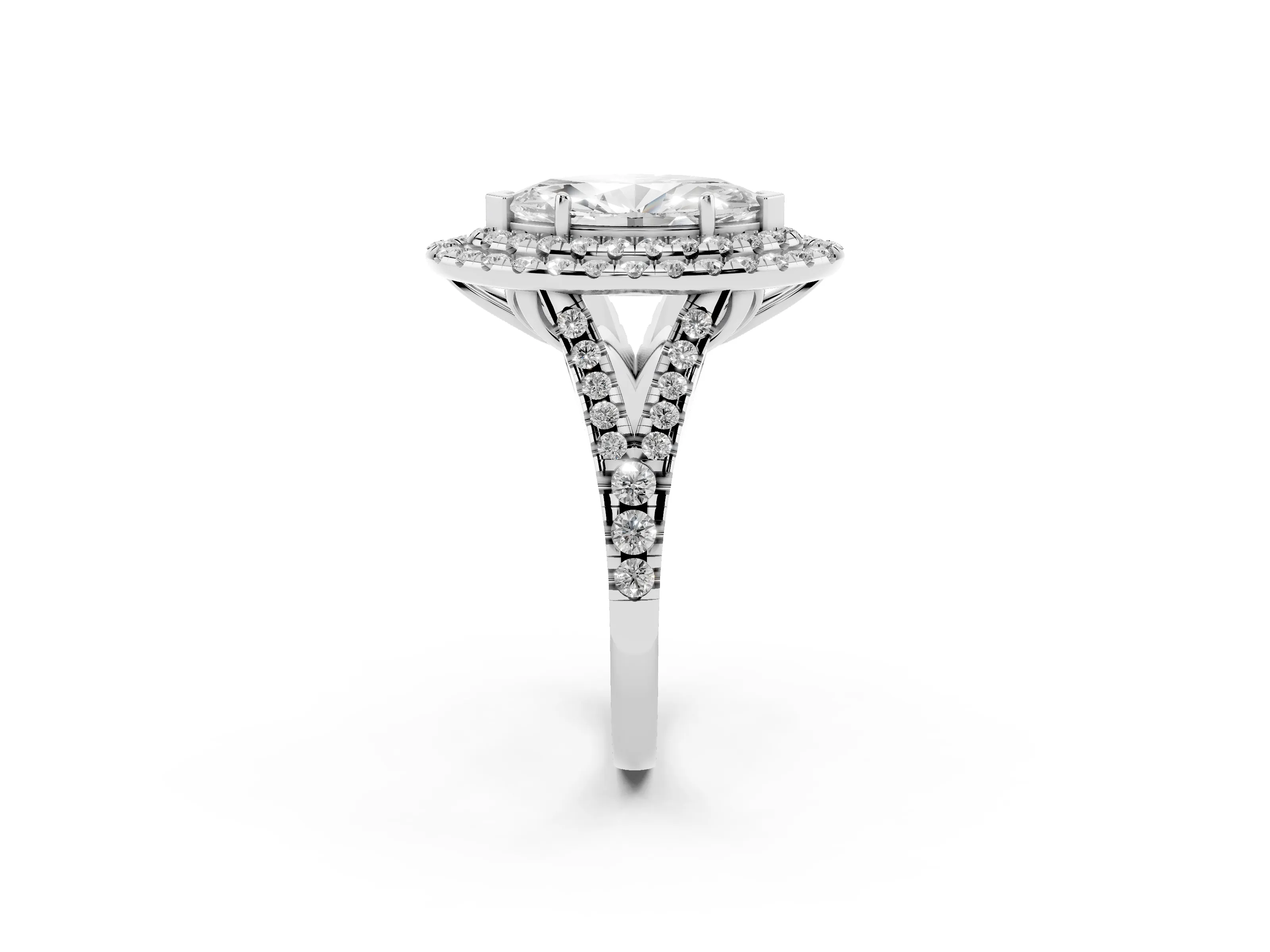 Marquise Cut Diamond Double Halo Ring Set in Silver with Pavé Split Shank and Prong Setting