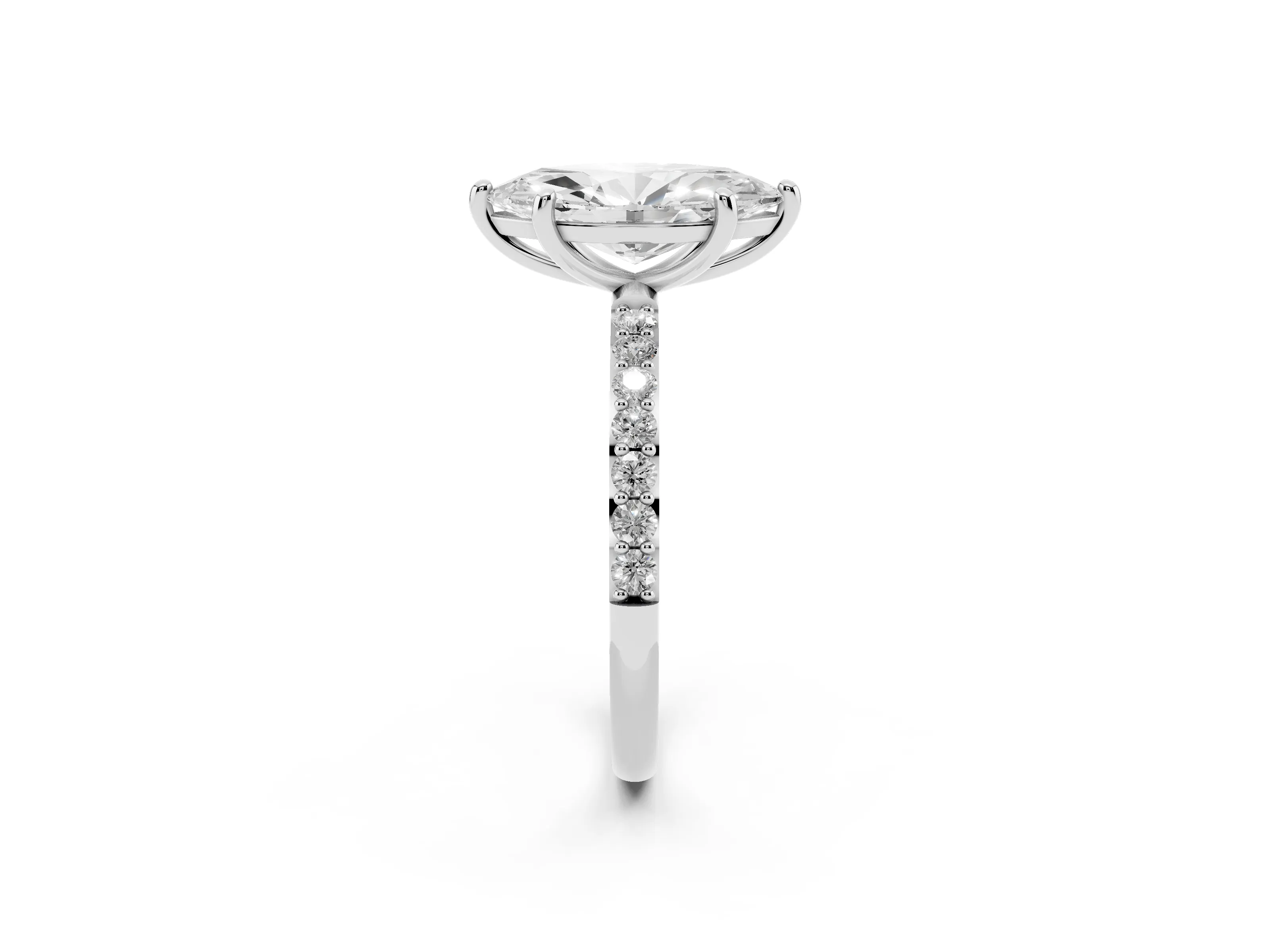 Marquise Cut Diamond Solitaire Ring Set in Silver with Round Pavé Band and Prong Setting