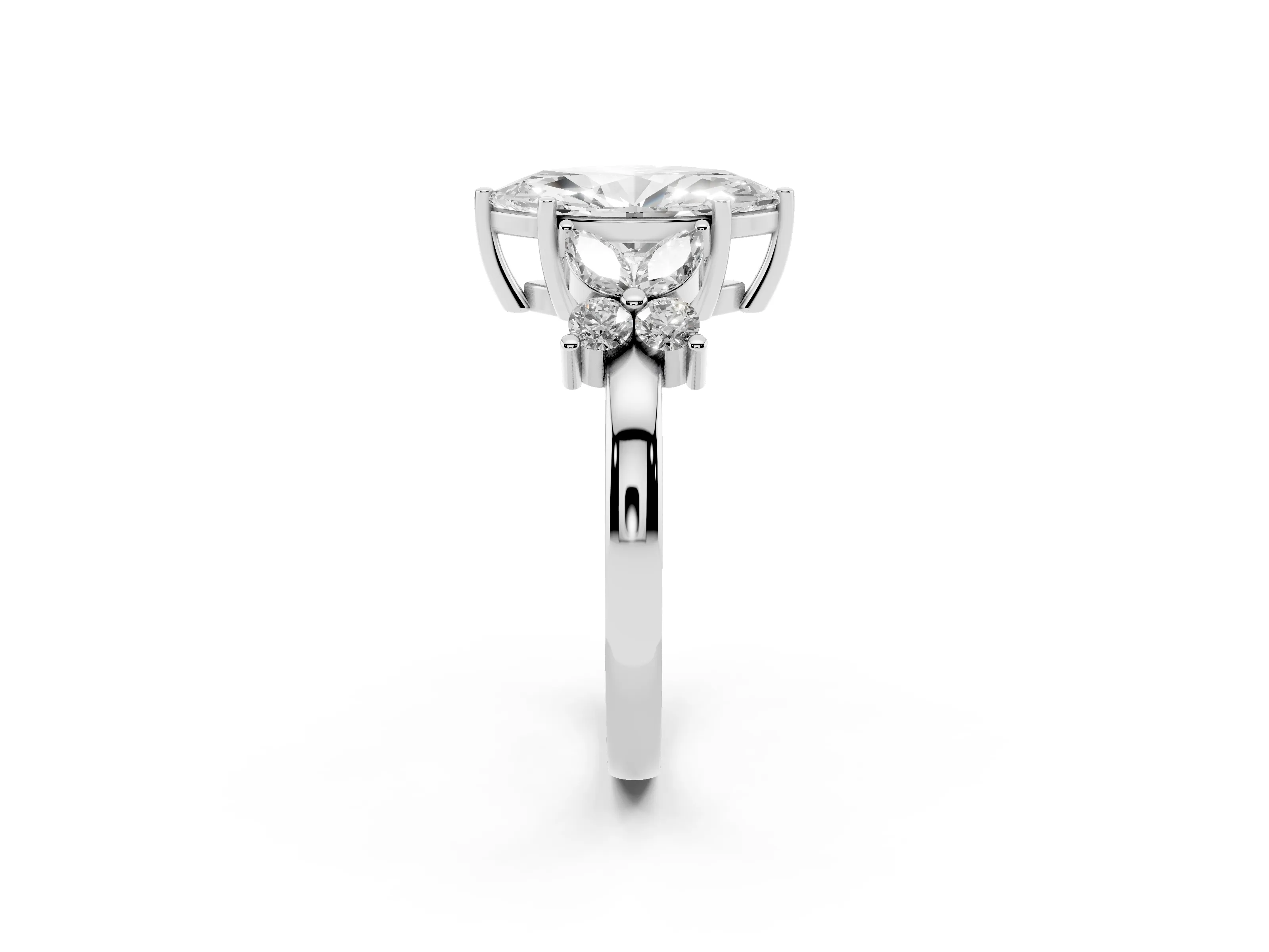 Marquise Cut Diamond Floral Cluster Ring Set in Silver with Marquise Petals and Prong Setting