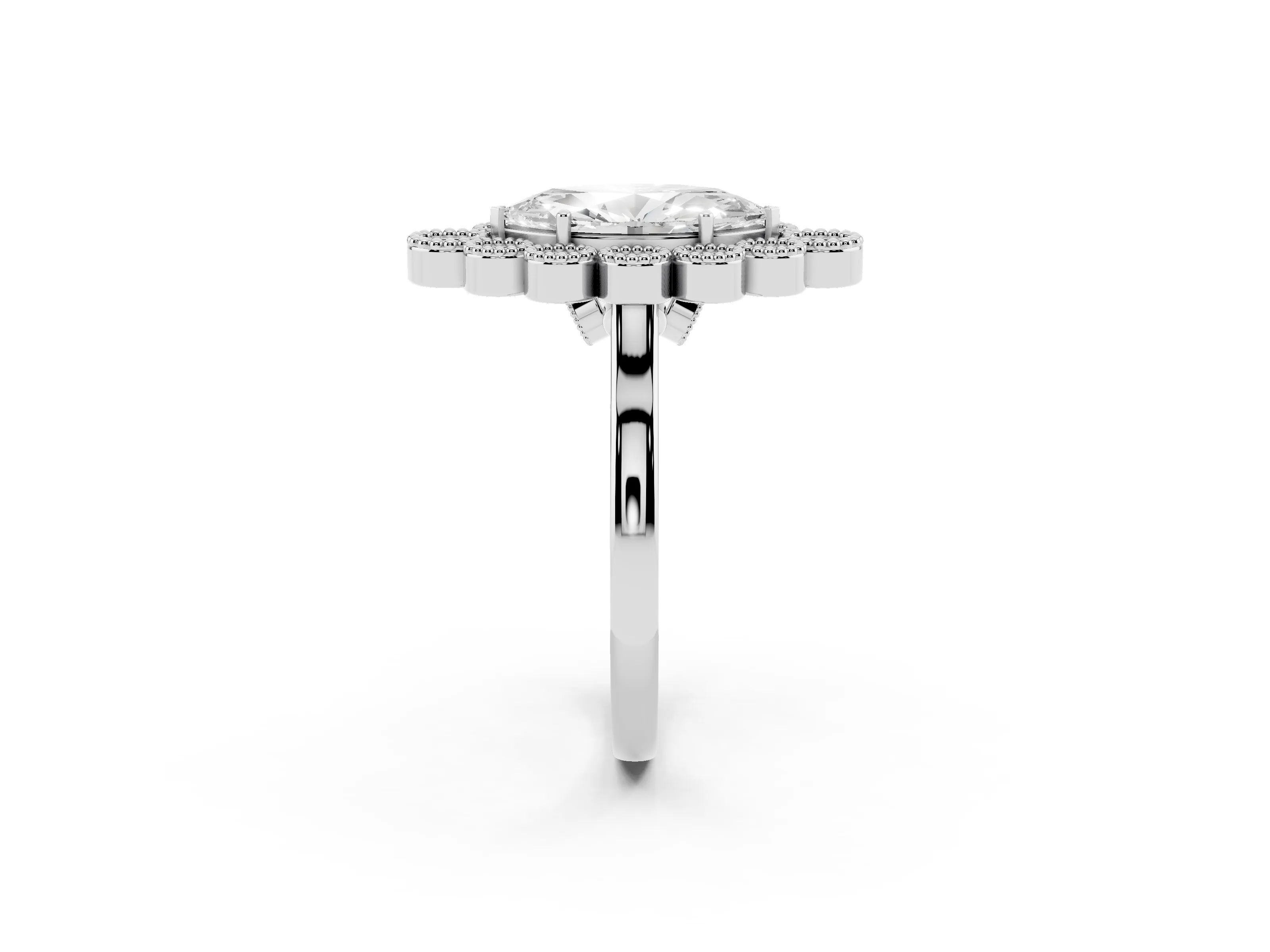 Marquise Cut Diamond Cluster Halo Ring Set in Platinum with Milgrain Bezel Accents and Plain Band