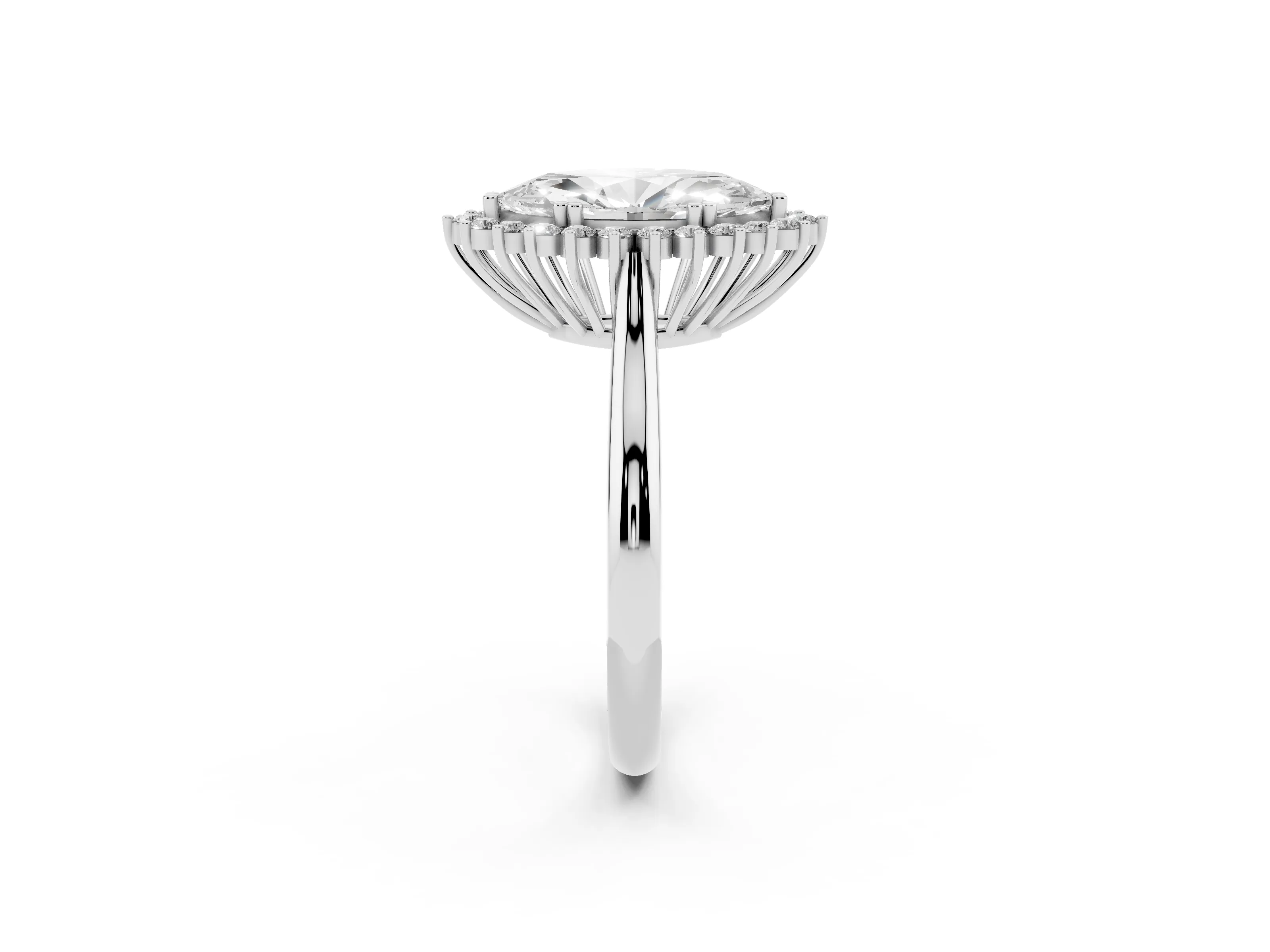 Marquise Cut Diamond Halo Ring Set in Silver with Plain Solitaire Band and Prong Setting