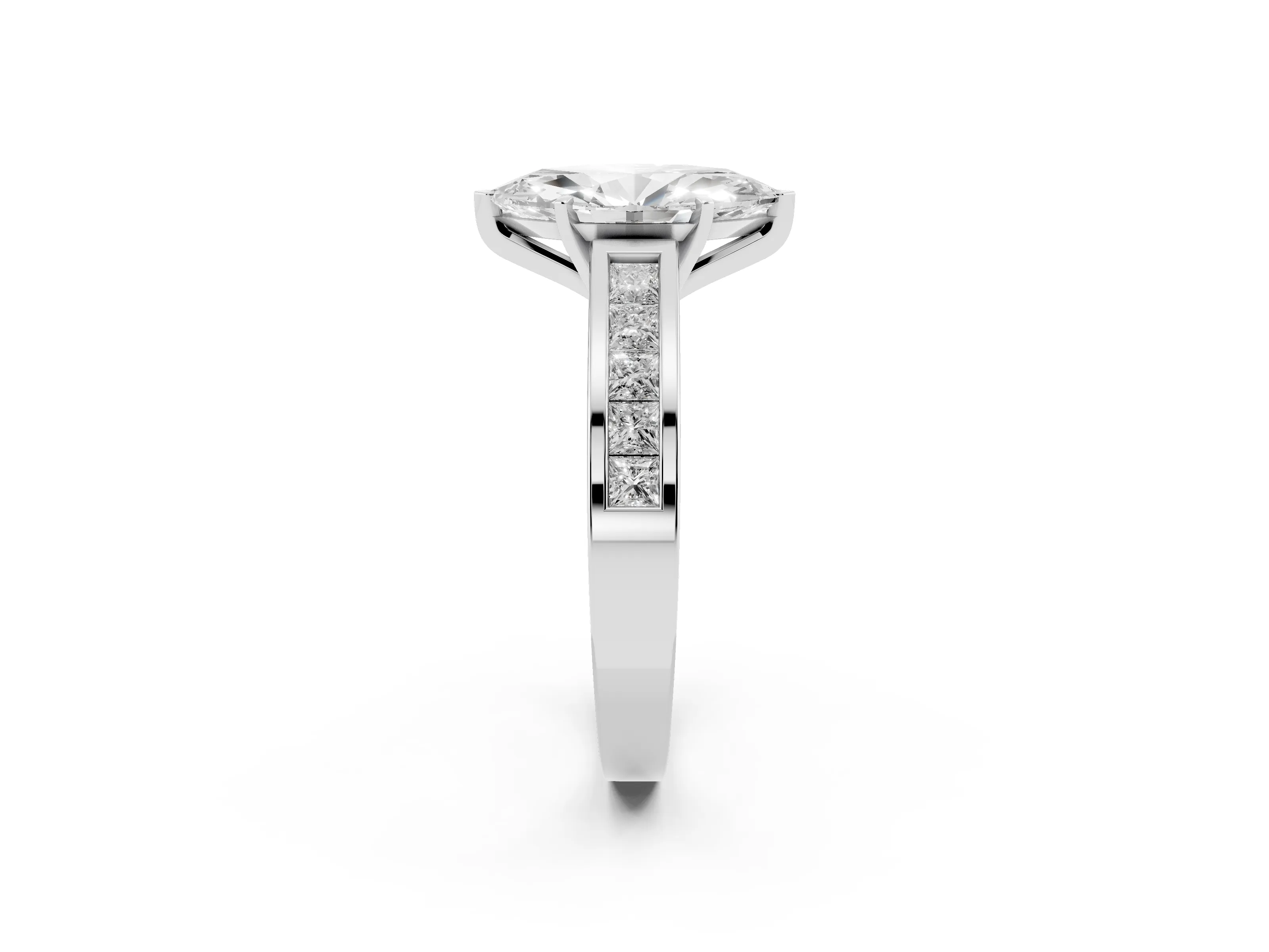 Marquise Cut Diamond Solitaire Ring Set in Platinum with Channel-Set Band and Prong Setting