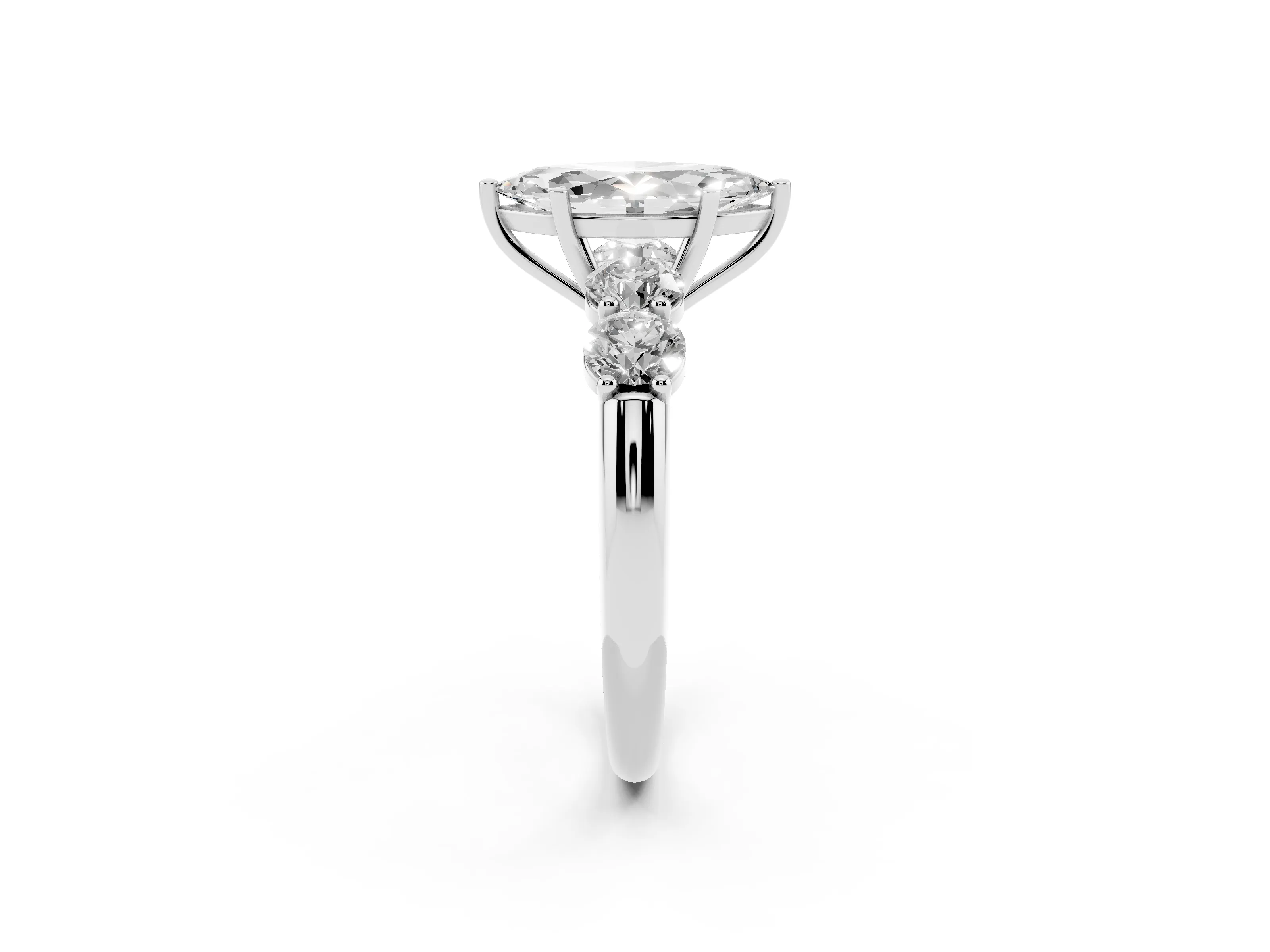 Marquise Cut Diamond Five-Stone Prong Set Ring Set in White gold with Classic Band