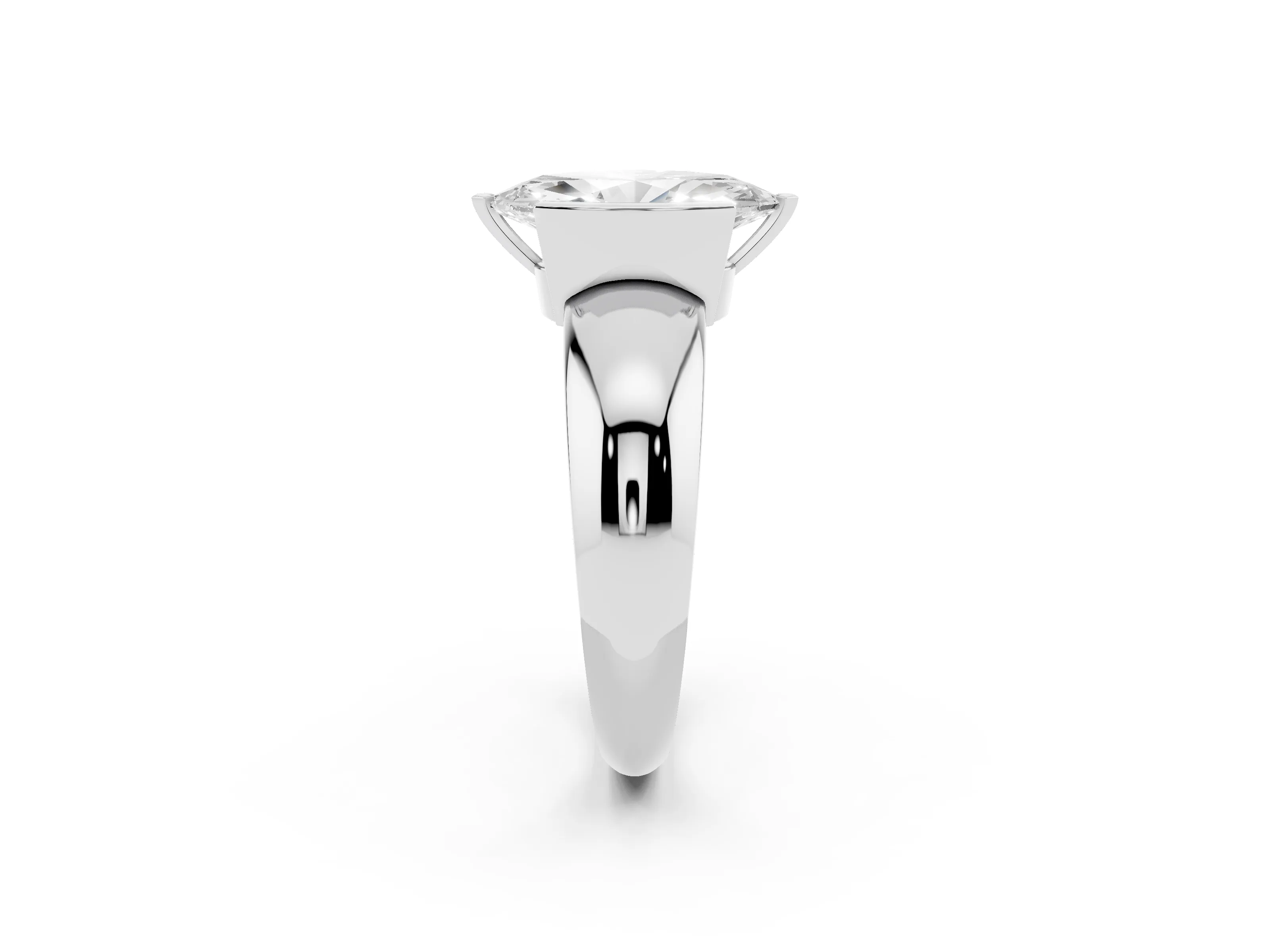 Marquise Cut Diamond Solitaire Tension Set Ring Set in White gold with Wide Band
