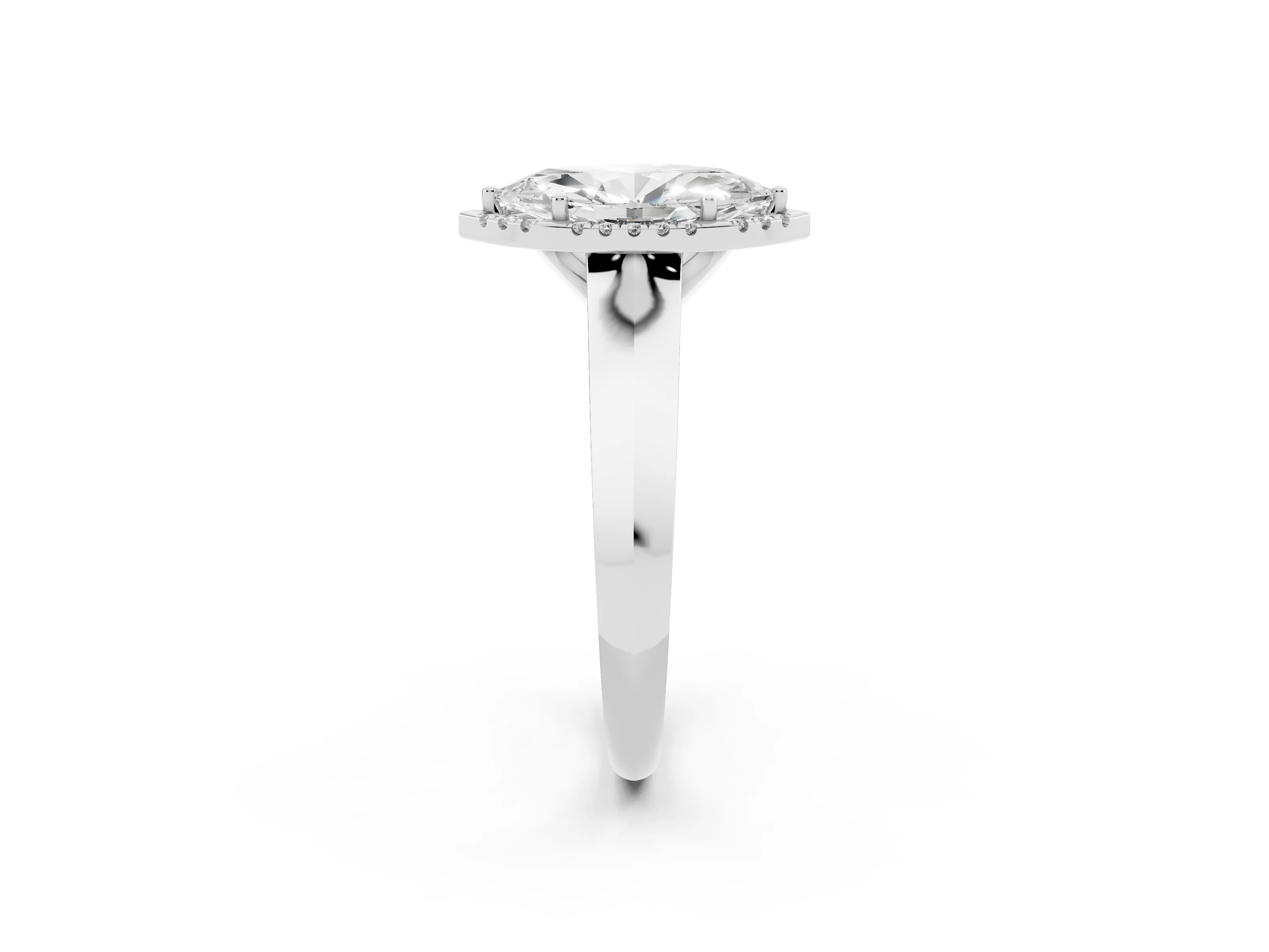 Marquise Cut Diamond Halo Ring Set in Platinum with Cathedral Band and Prong Setting