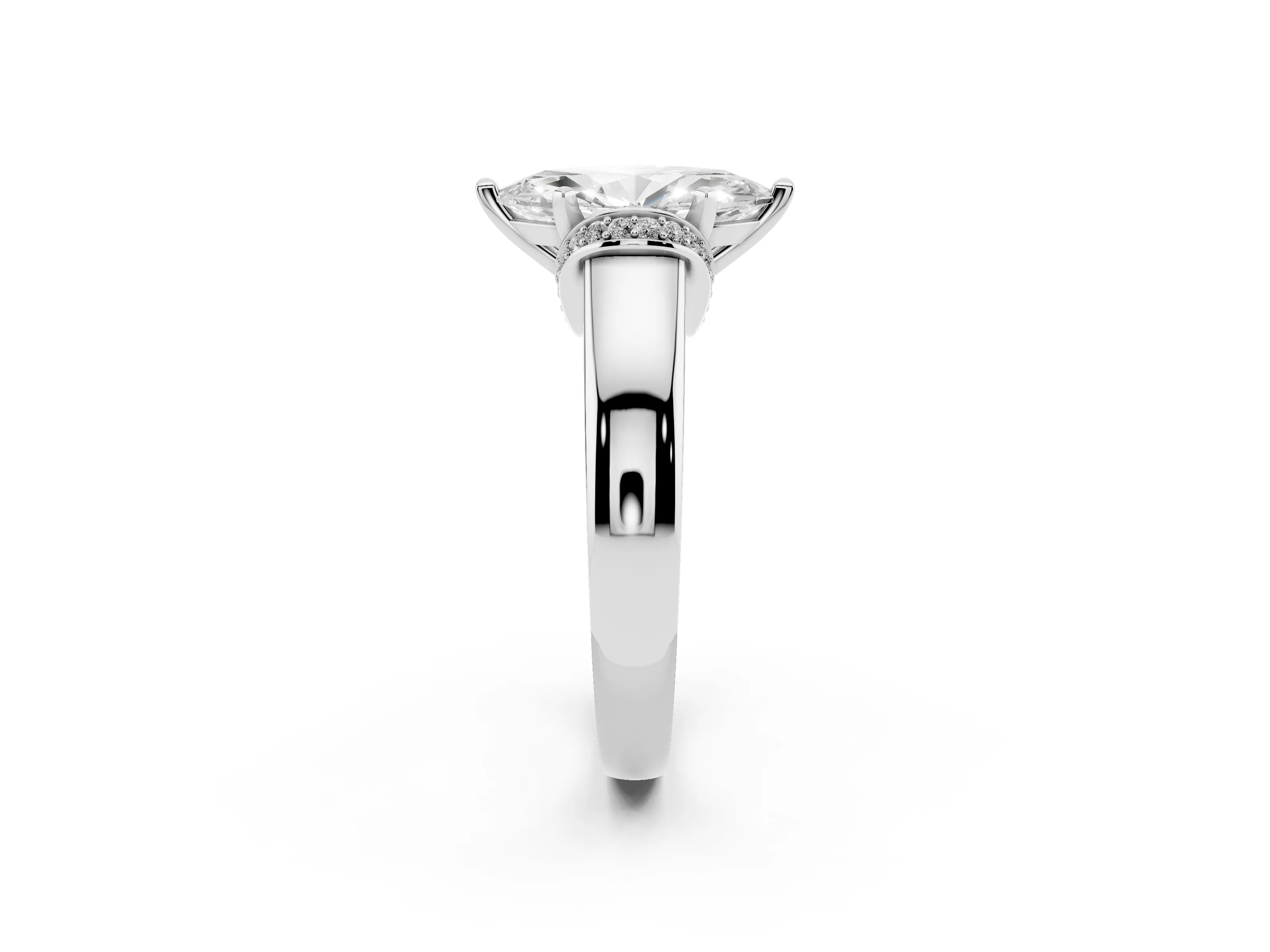 Marquise Cut Diamond Pavé Band Solitaire Ring Set in Silver with Prong Setting