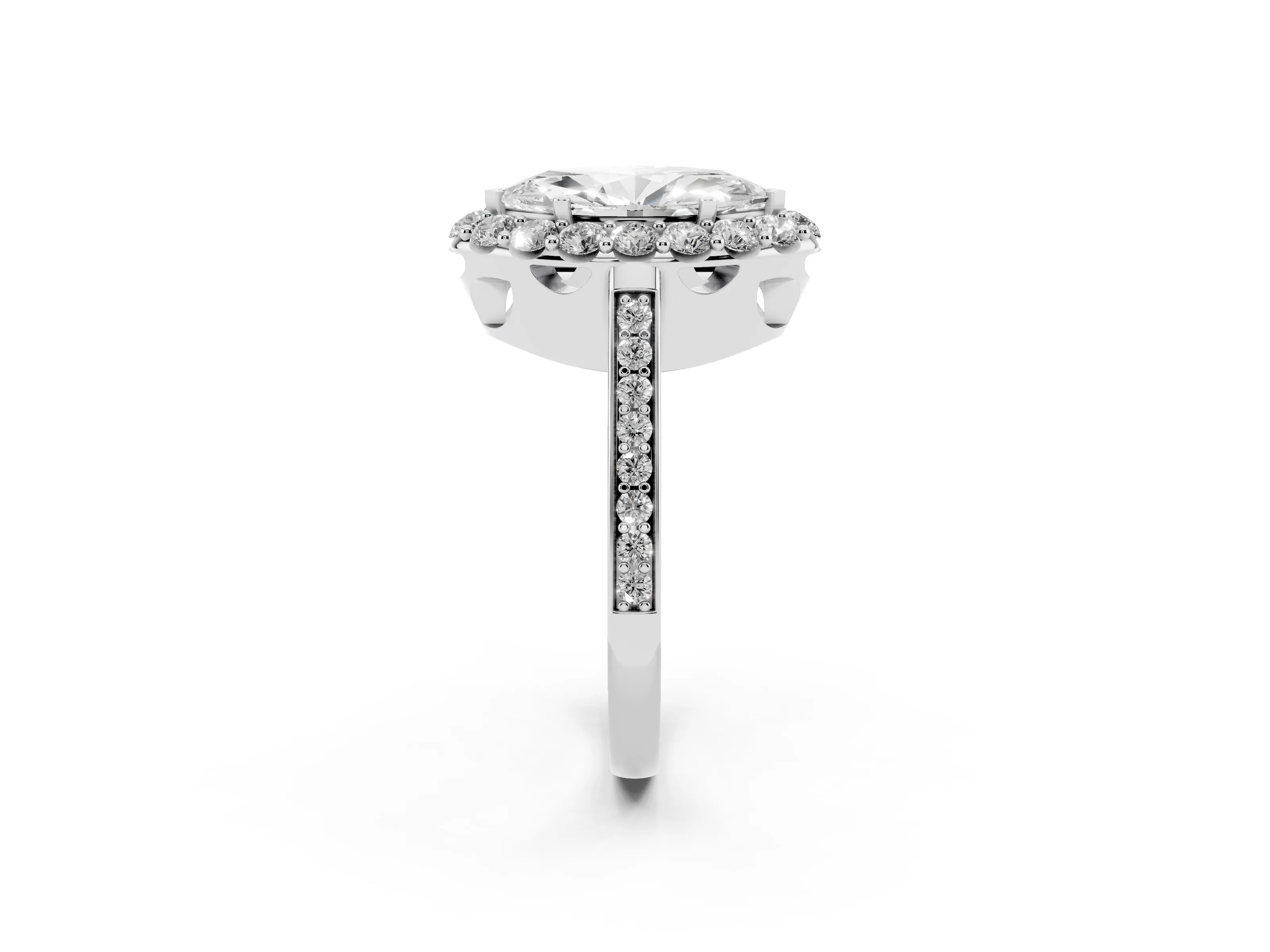 Marquise Cut Diamond Floral Halo Ring Set in Silver with Pavé Band and Prong Setting
