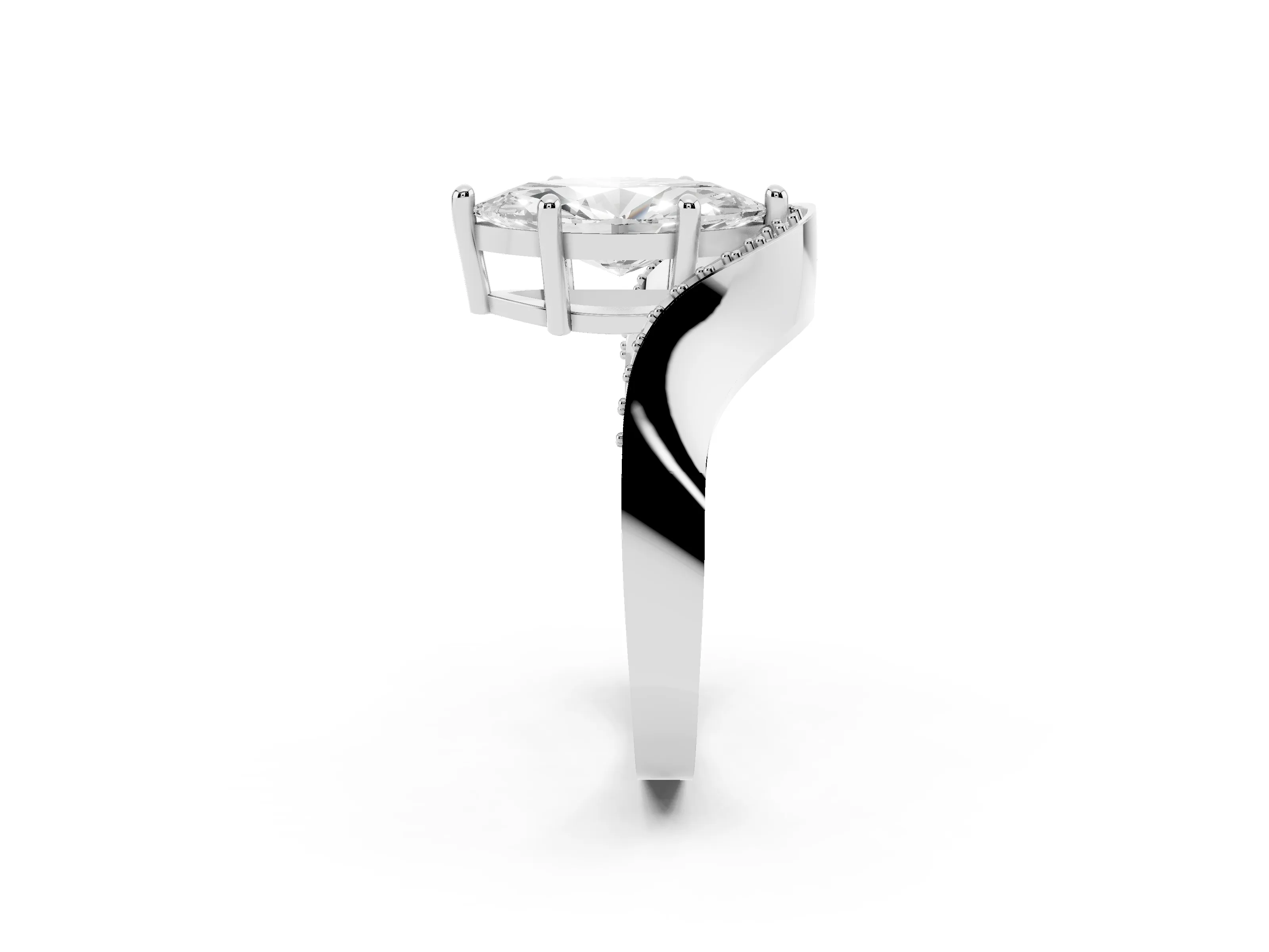 Marquise Cut Diamond Solitaire Engagement Ring Set in Silver with Pavé Shoulders