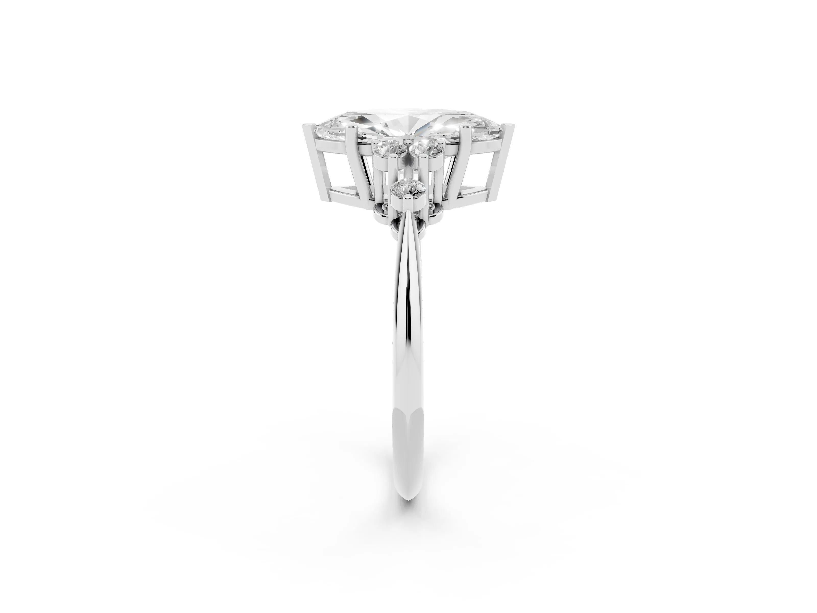 Marquise Cut Diamond Cluster Ring Set in Silver with Plain Band and Prong Setting