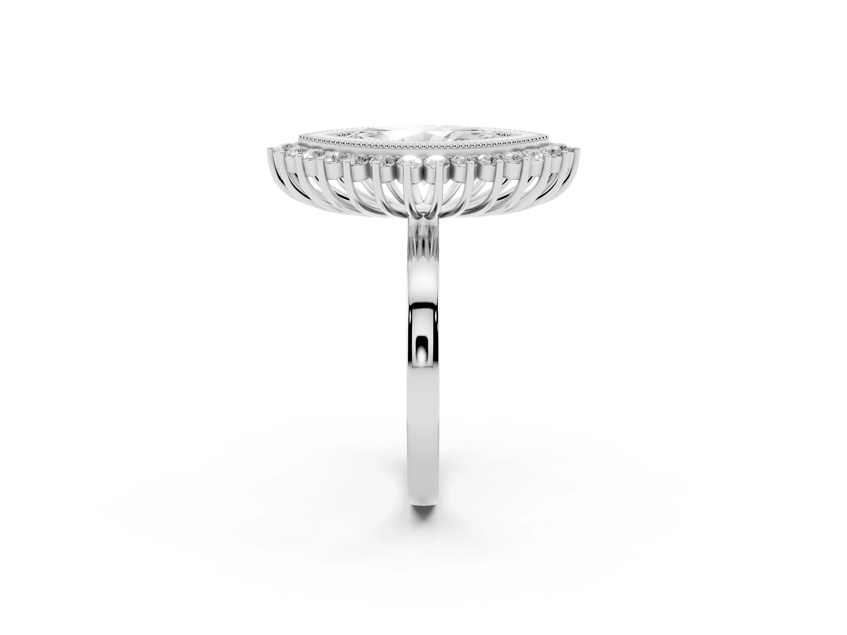 Marquise Cut Diamond Halo Ring Set in Silver with Milgrain Edge and Round Prong Setting