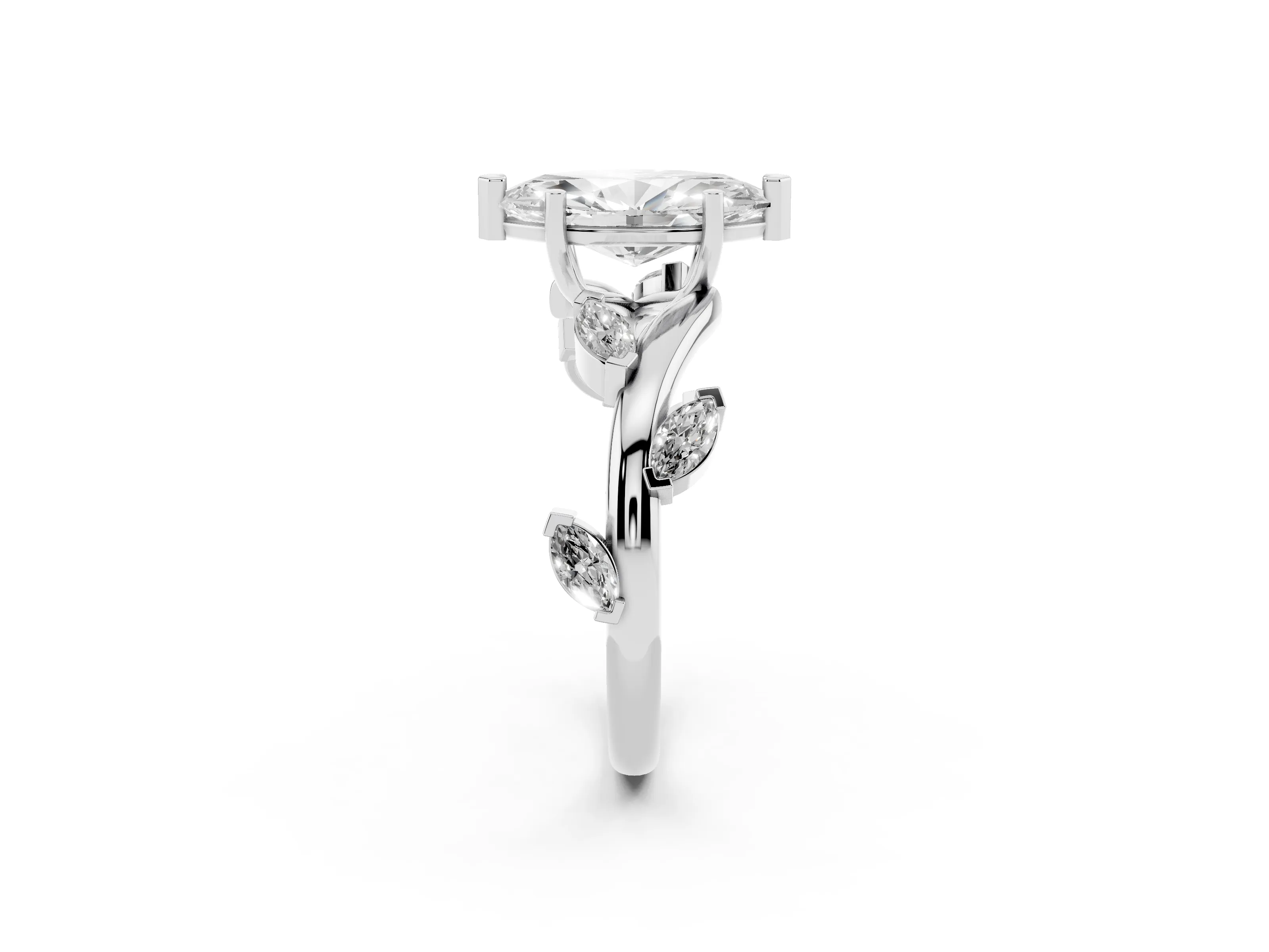 Marquise Cut Diamond Solitaire Ring Set in Silver with Twisted Marquise Accent Band
