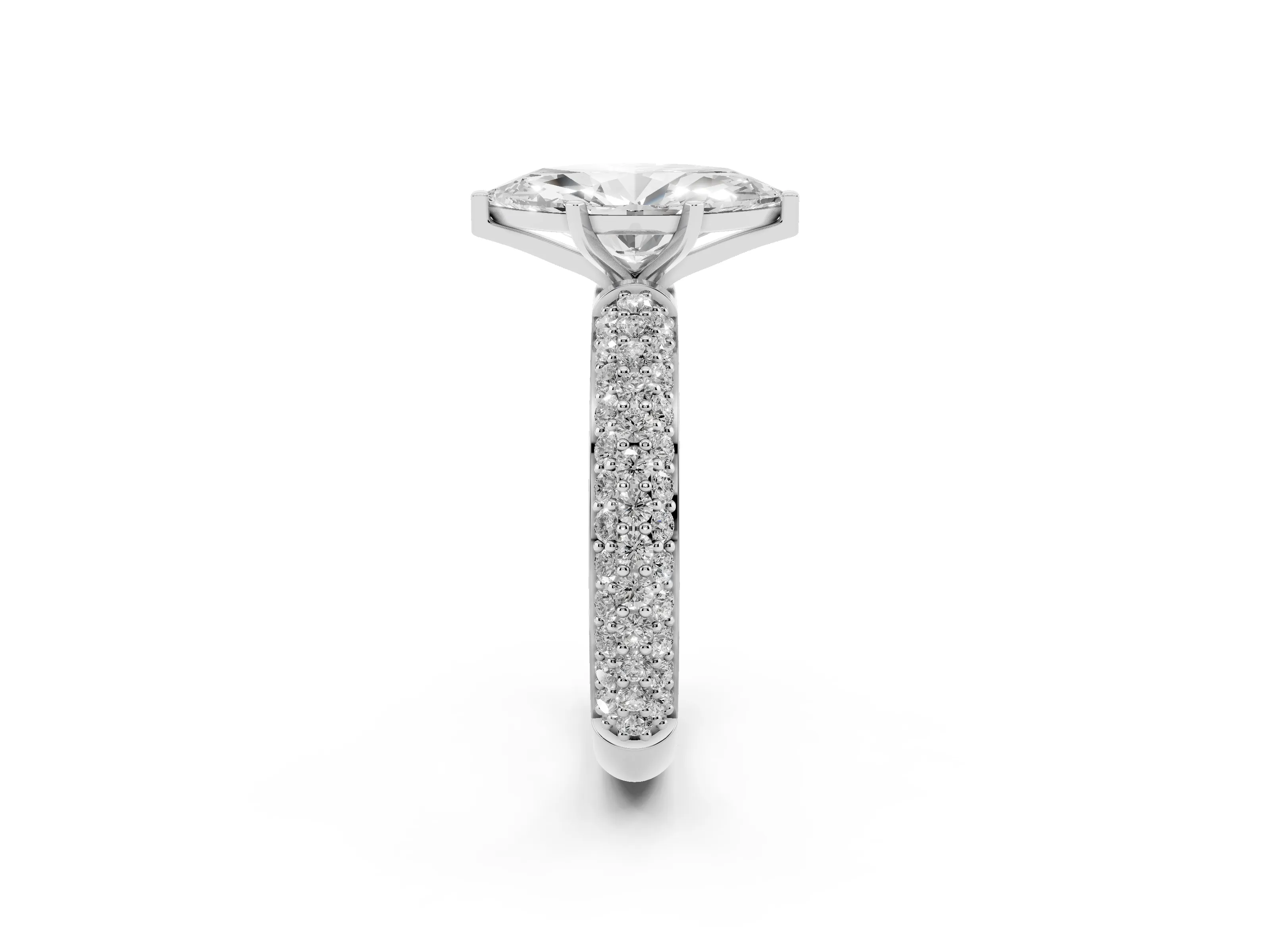 Marquise Cut Diamond Solitaire Ring Set in White gold with Prong Setting and Pavé-Set Band
