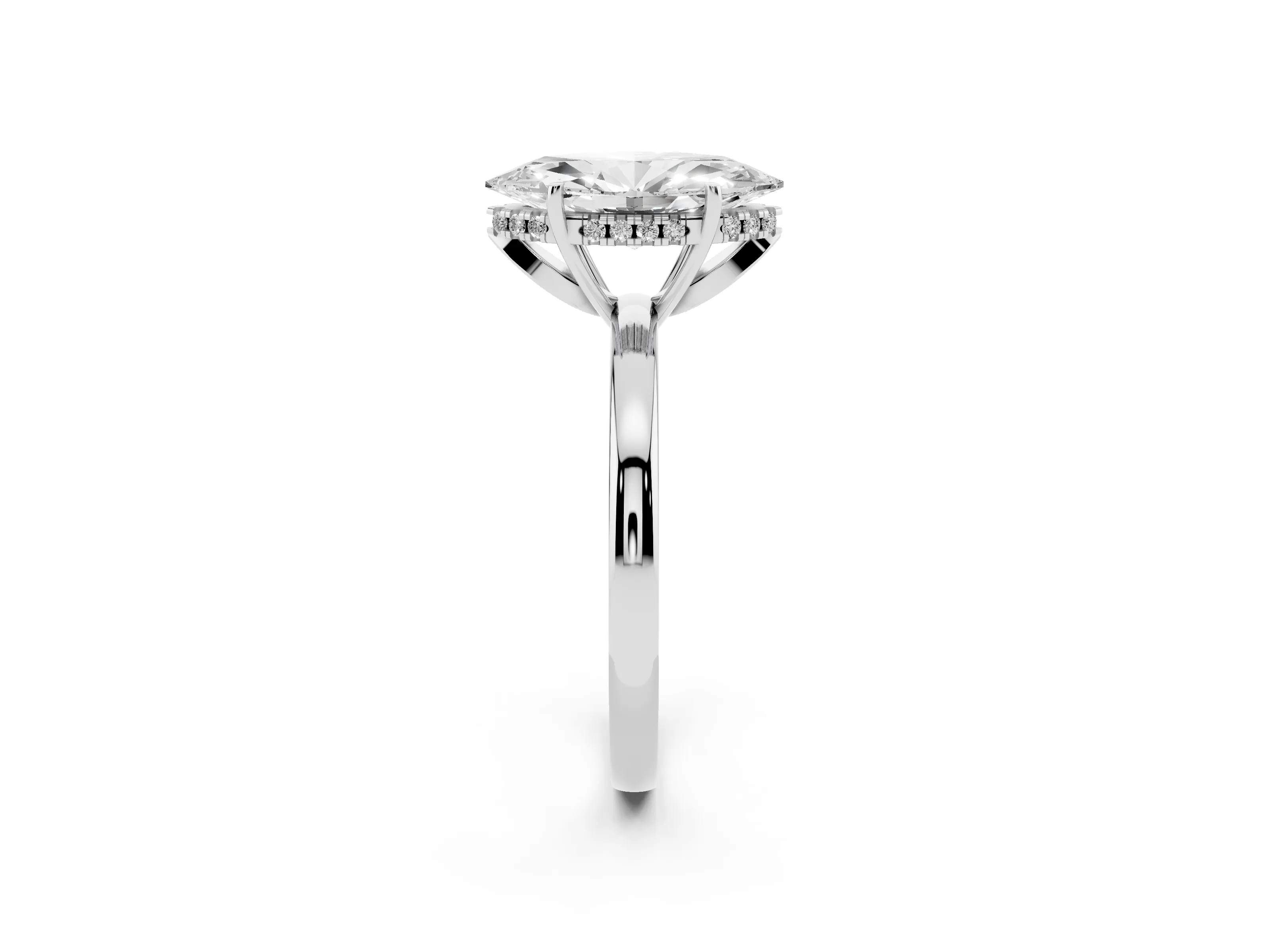 Marquise Cut Diamond Solitaire Ring Set in Silver with Plain Band and Prong Setting
