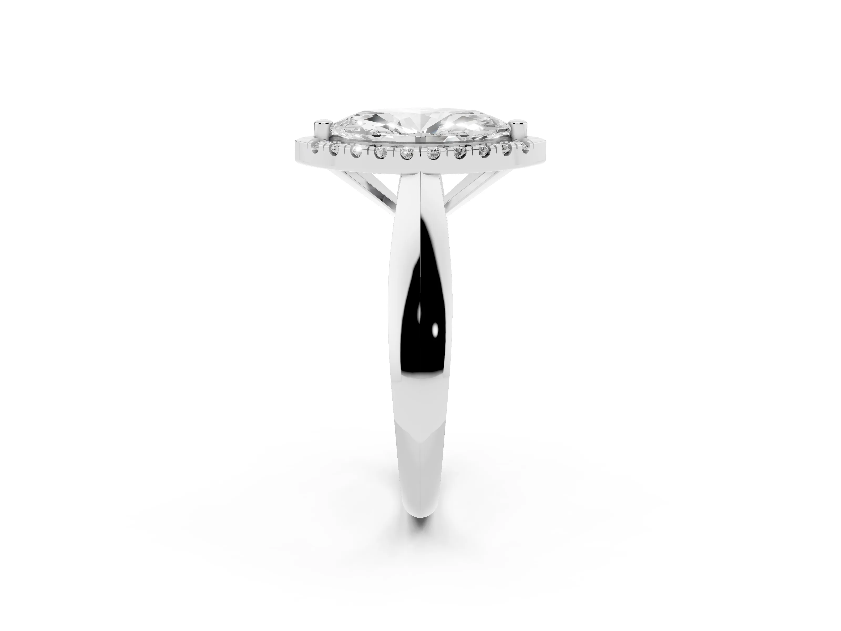 Marquise Cut Diamond Halo Solitaire Engagement Ring Set in Silver with Square Band and Prong Setting