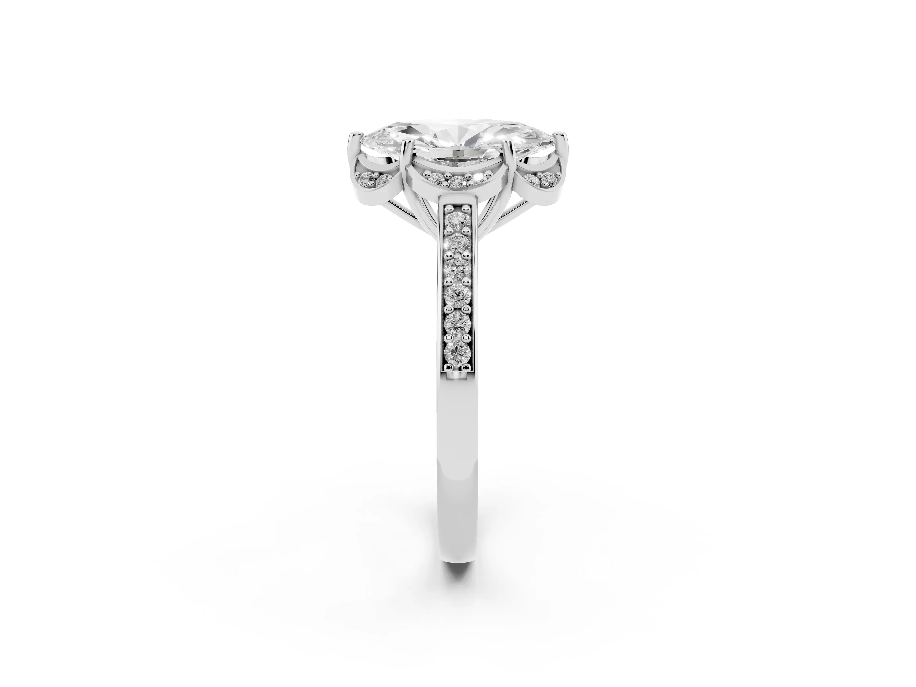 Marquise Cut Diamond Halo Ring Set in White gold with Channel Set Band and Prong Setting