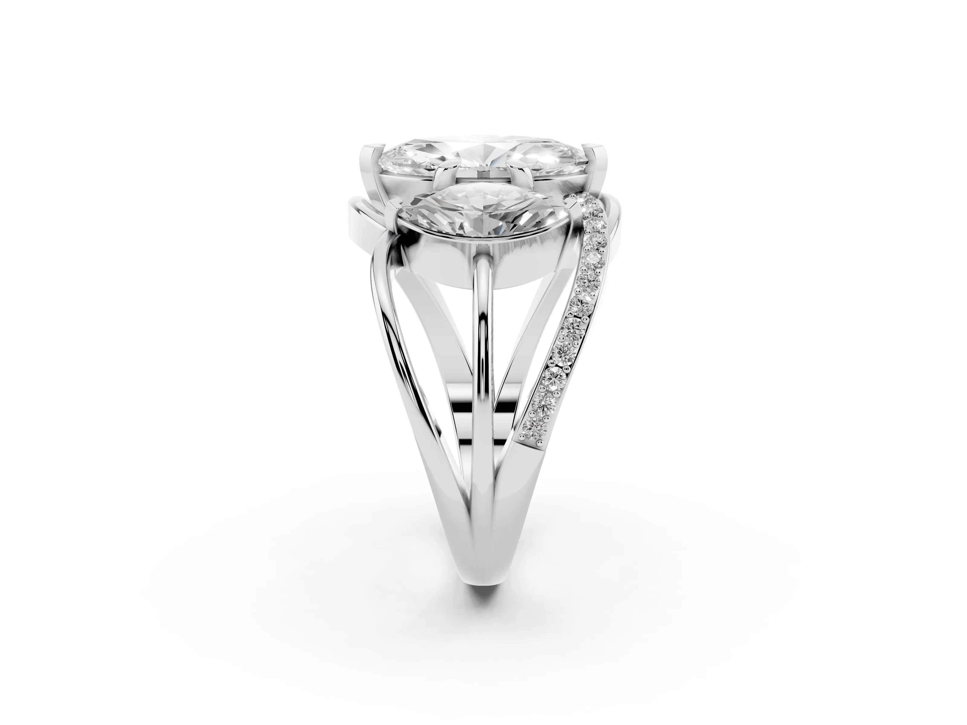 Marquise Cut Diamond Three-Stone Ring Set in Platinum with Split Shank and Prong Setting