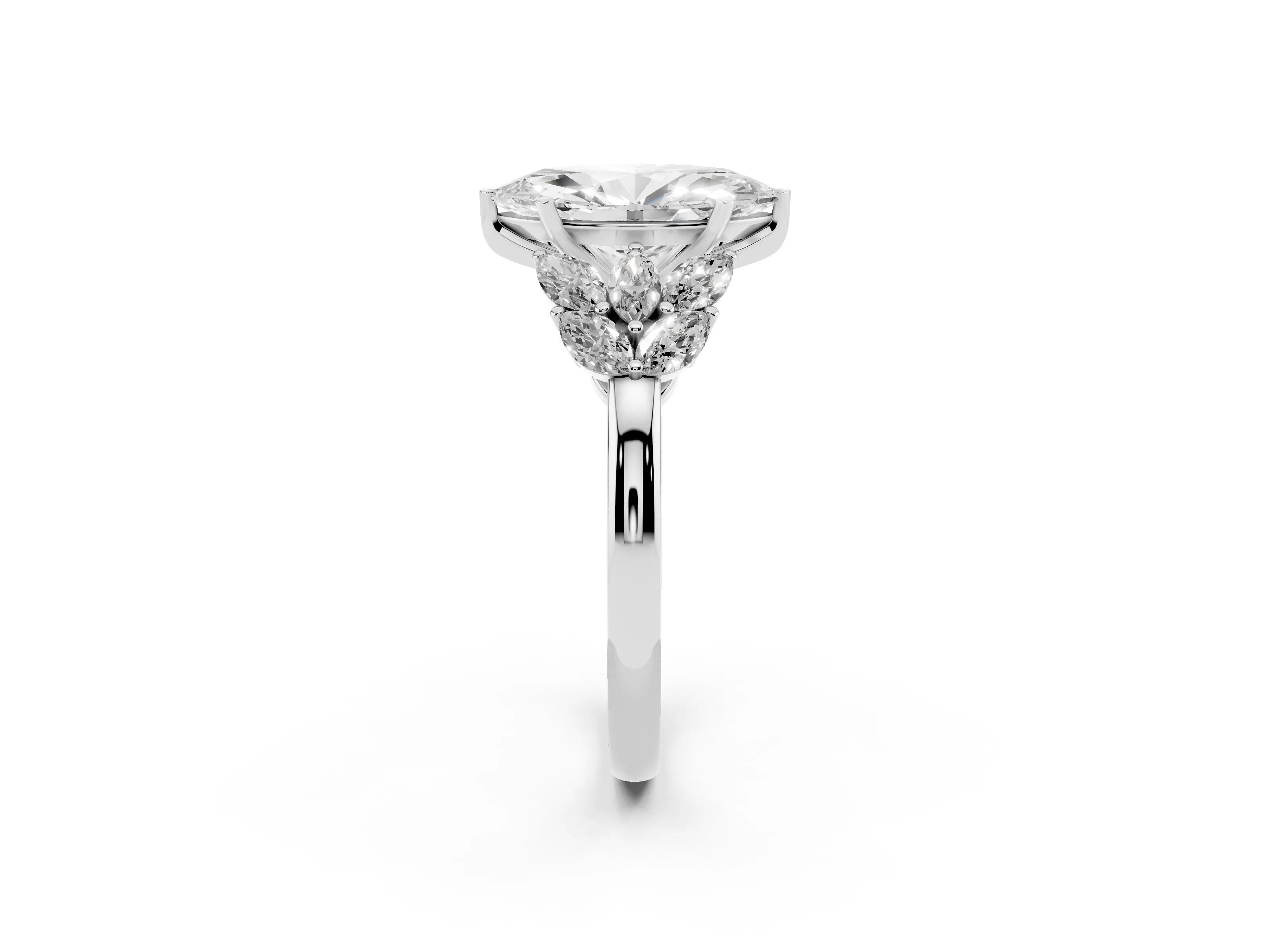 Marquise Cut Diamond Cluster Leaf Design Ring Set in Platinum with Prong Setting