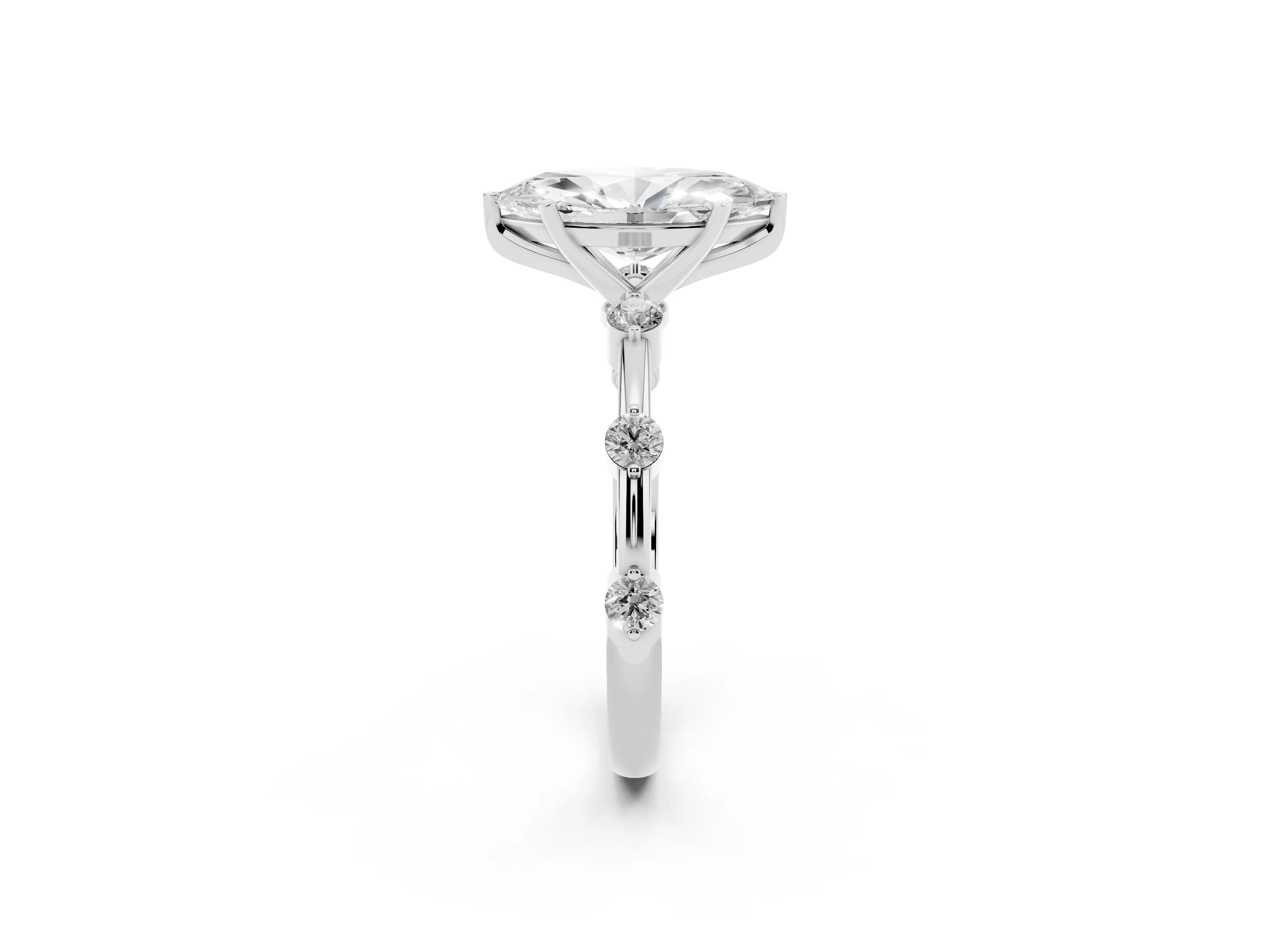 Marquise Cut Diamond Solitaire Ring Set in White gold with Bezel Set Side Stones and Prong Setting