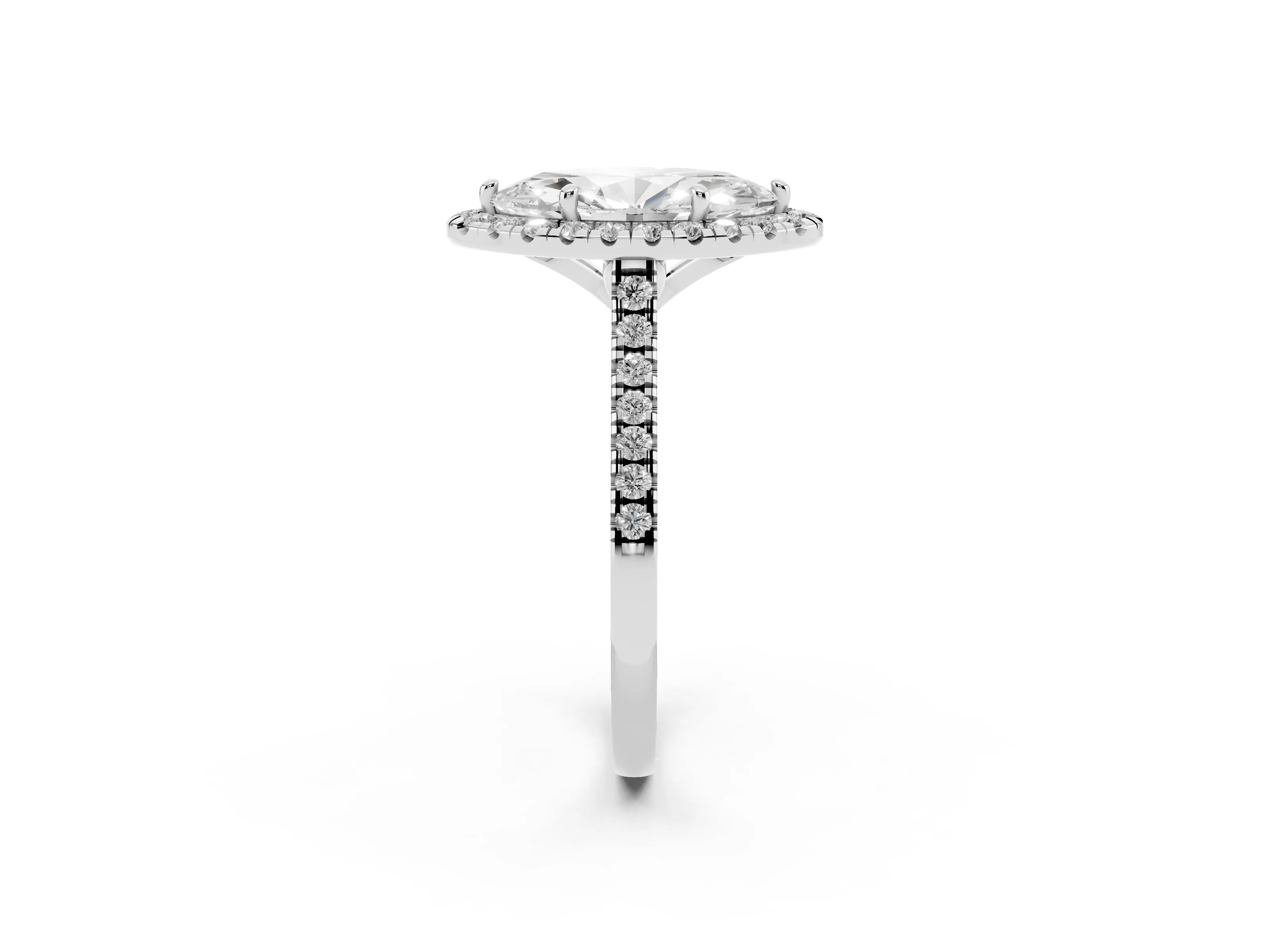 Marquise Cut Diamond Cushion Halo Ring Set in Platinum with Pavé Band