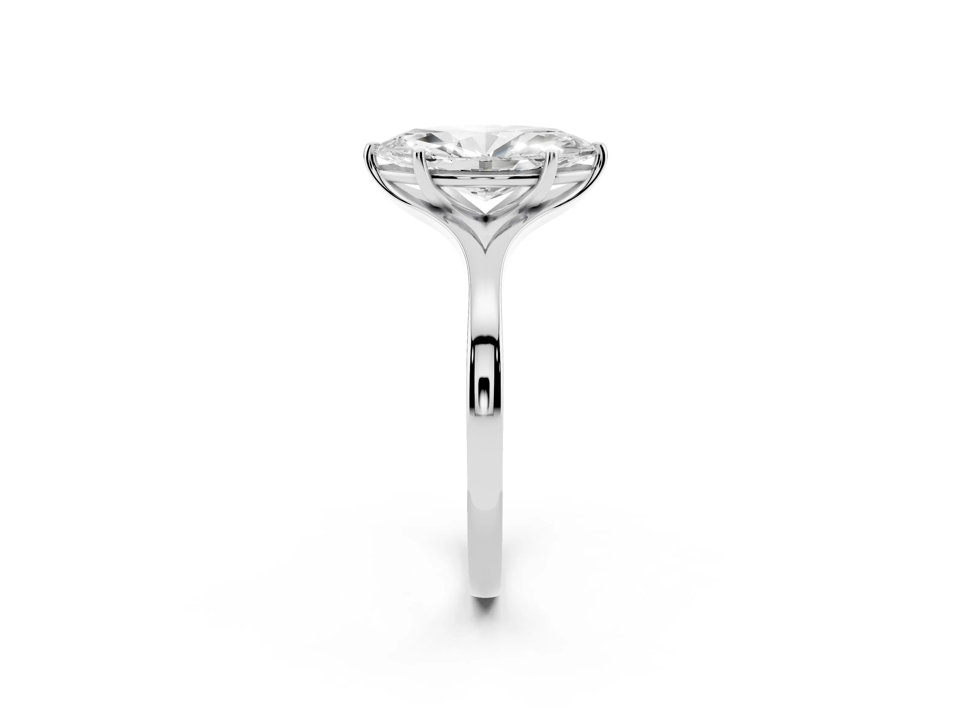 Marquise Cut Diamond Solitaire Ring Set in Platinum with Polished Tapered Band and Prong Setting