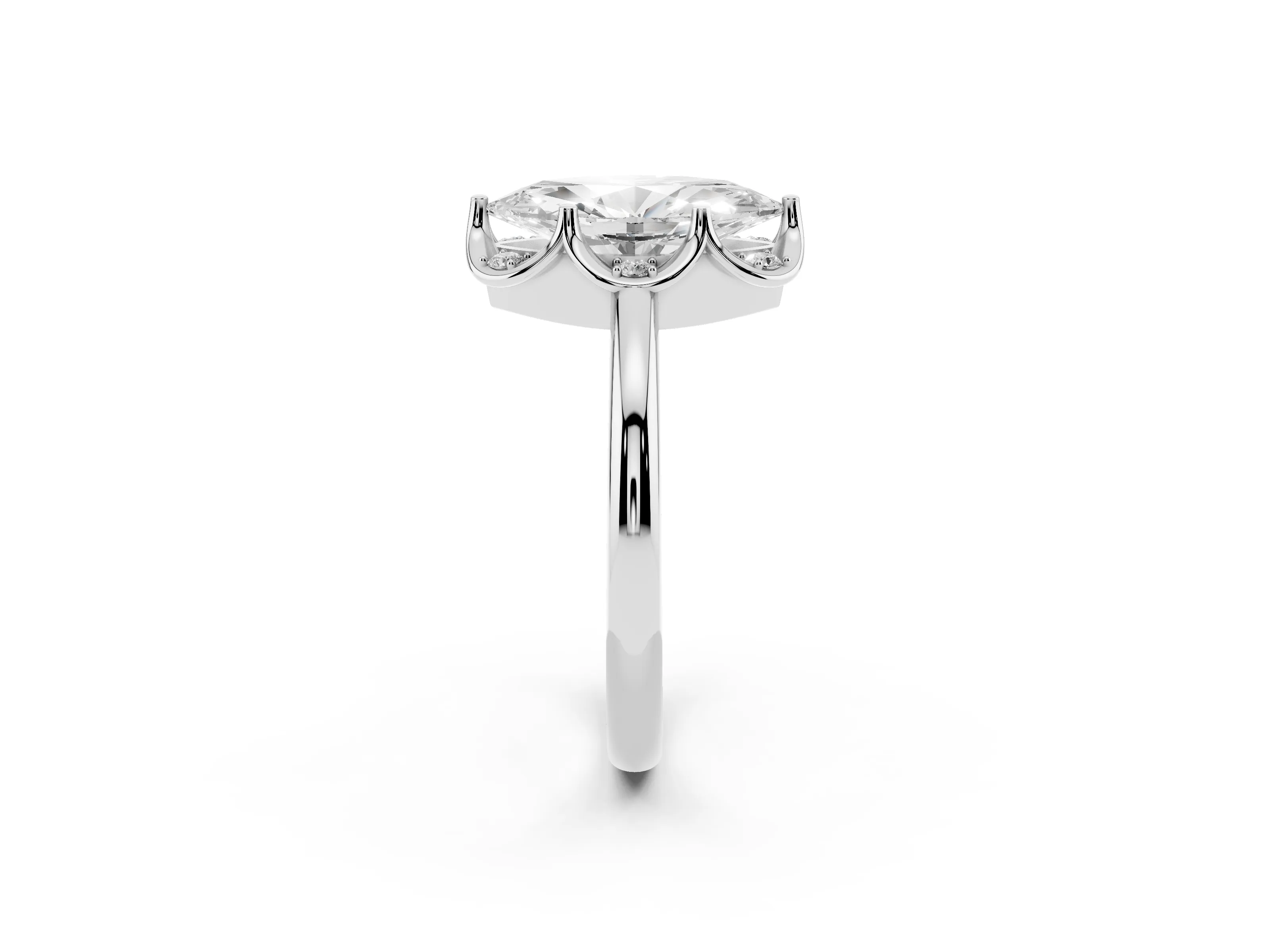 Marquise Cut Diamond Round Cluster Halo Ring Set in Silver with Solitaire Band and Prong Setting