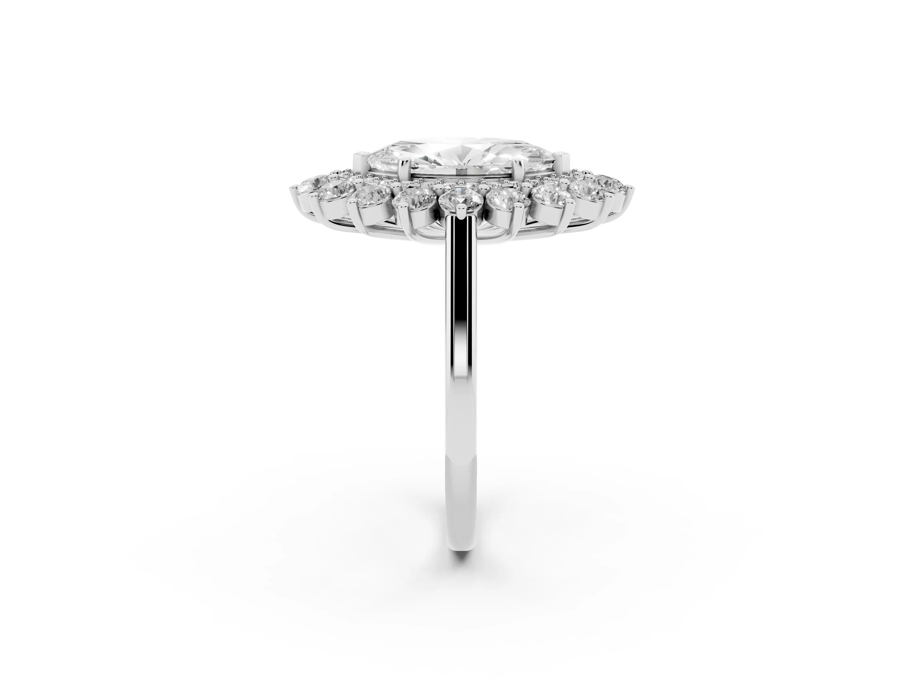 Marquise Cut Diamond Floral Double Halo Ring Set in Platinum with Round Petals