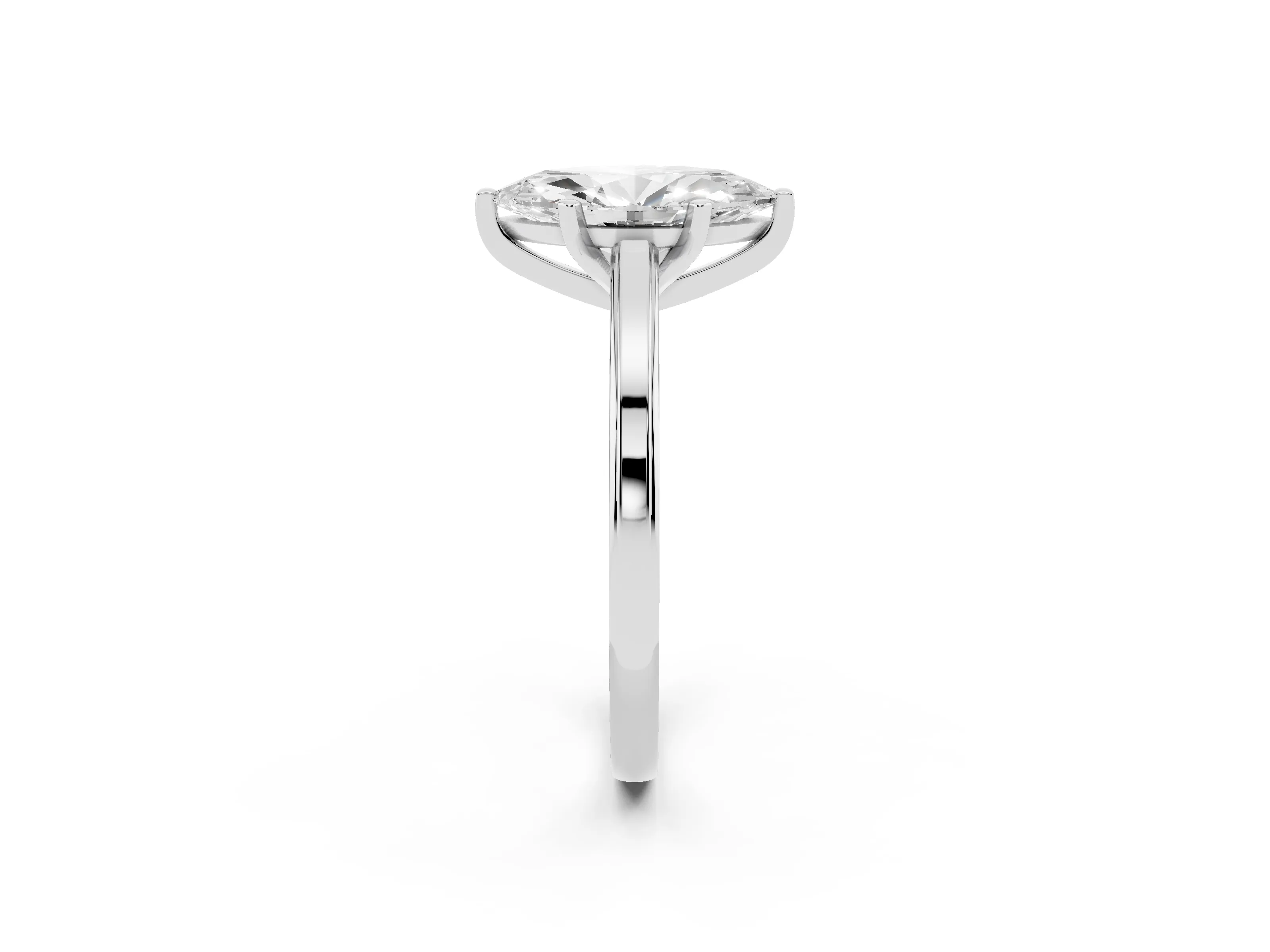 Marquise Cut Diamond Solitaire Ring Set in White gold with Prong Setting and Classic Band