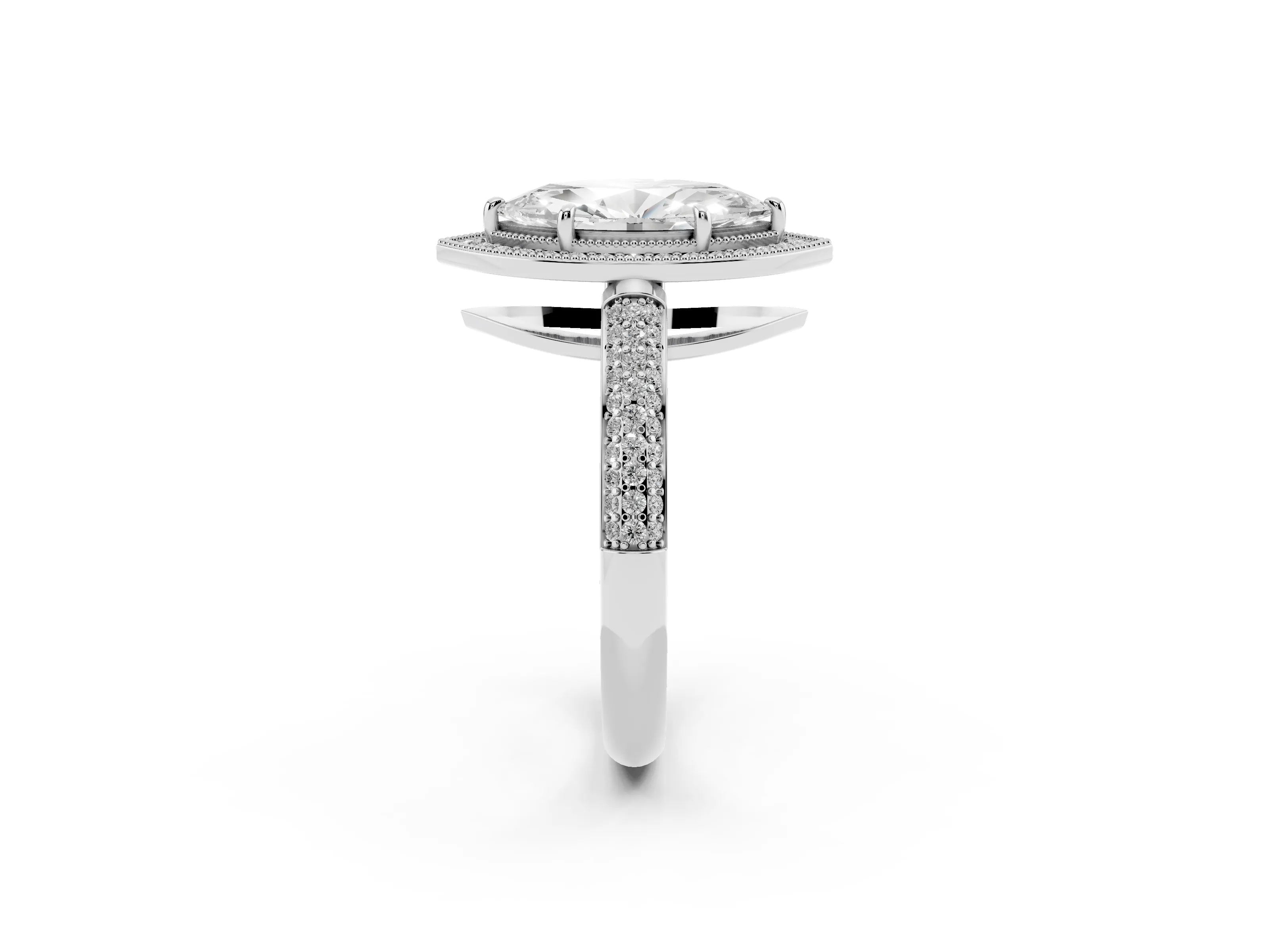 Marquise Cut Diamond Halo Pavé Band Set in Silver with Prong Setting