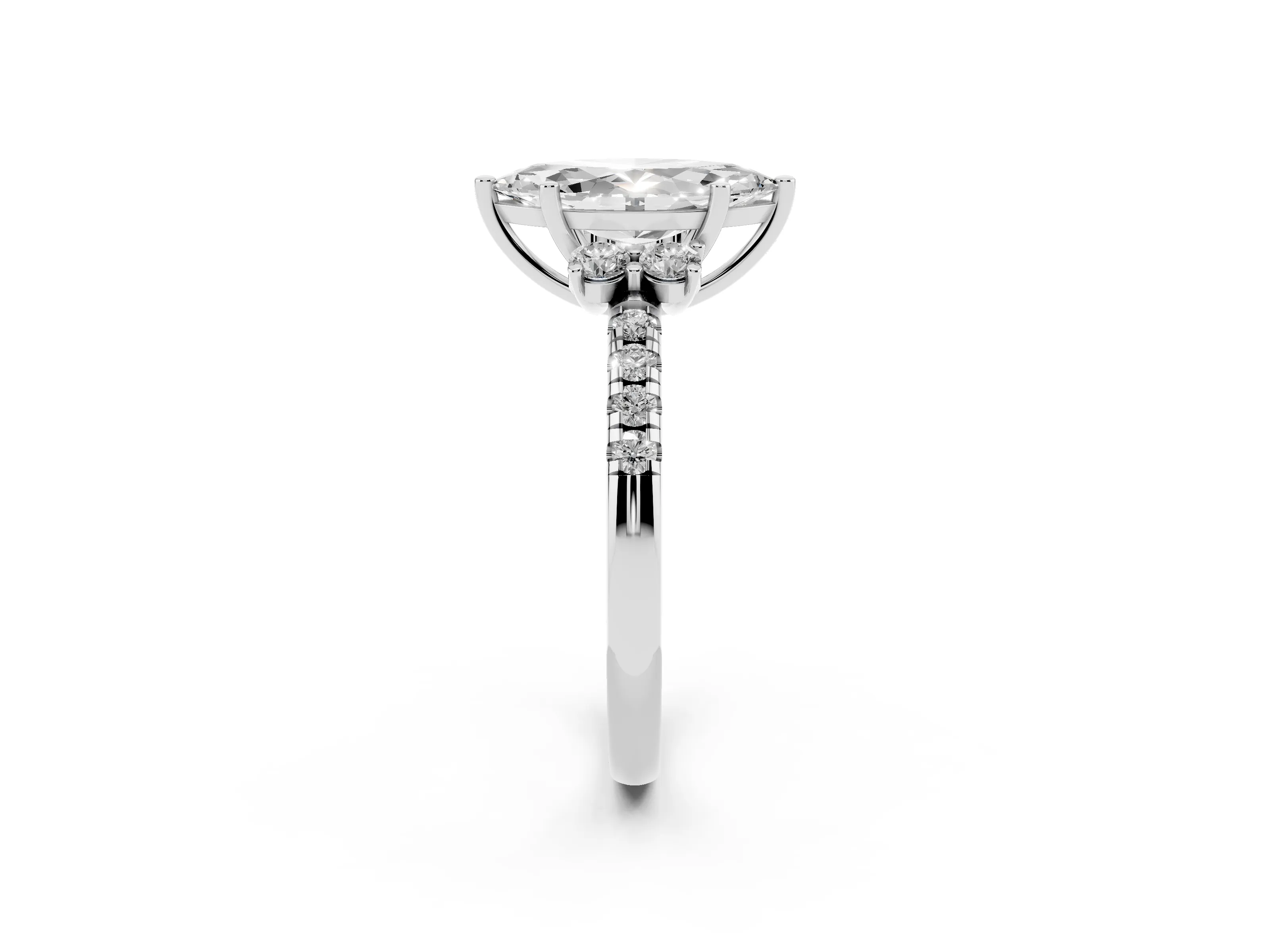 Marquise Cut Diamond Three-Stone Pavé Ring Set in Silver with Prong Setting