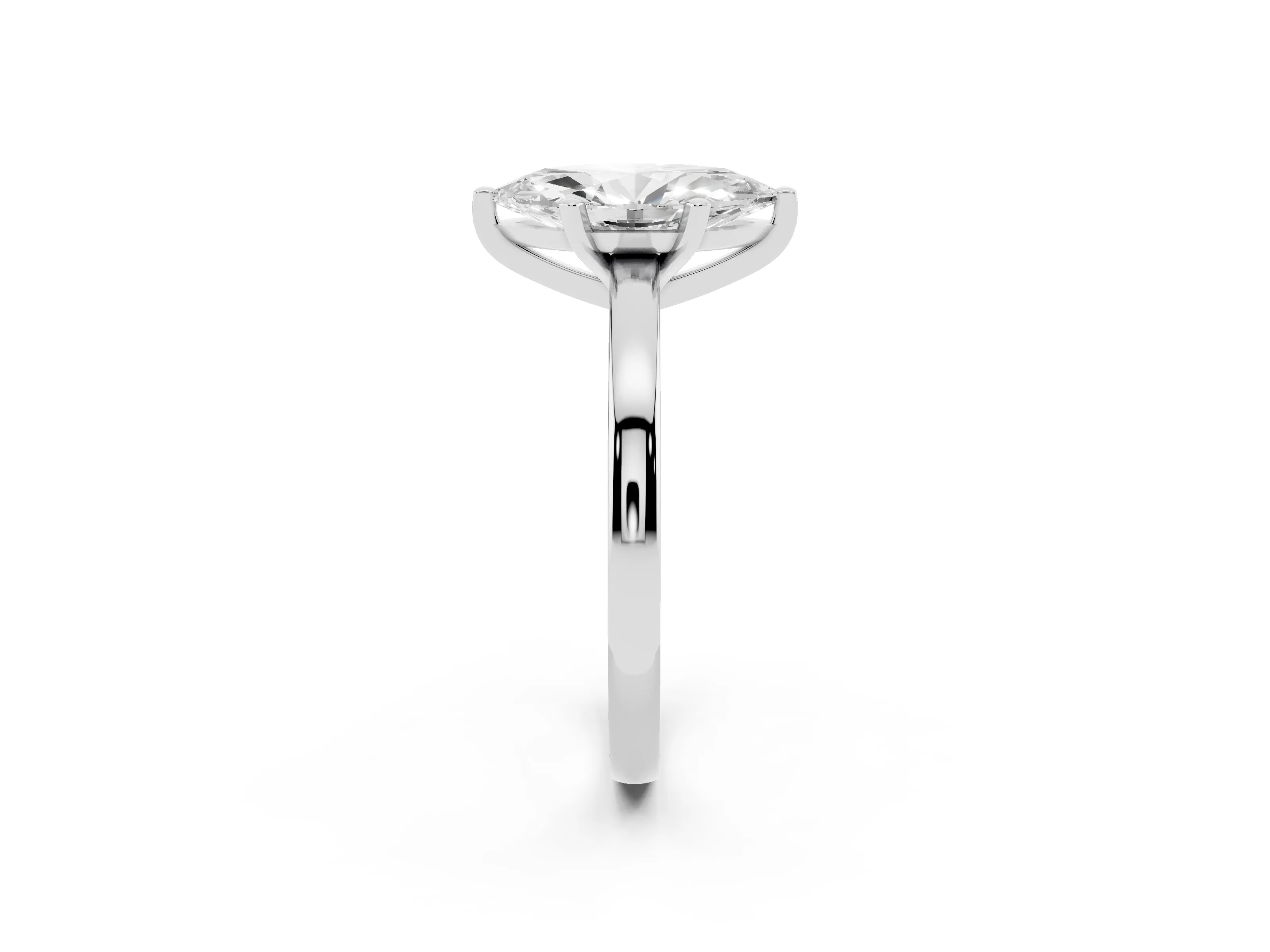 Marquise Cut Diamond Solitaire Engagement Ring Set in Platinum with Prong Setting on a Classic Band