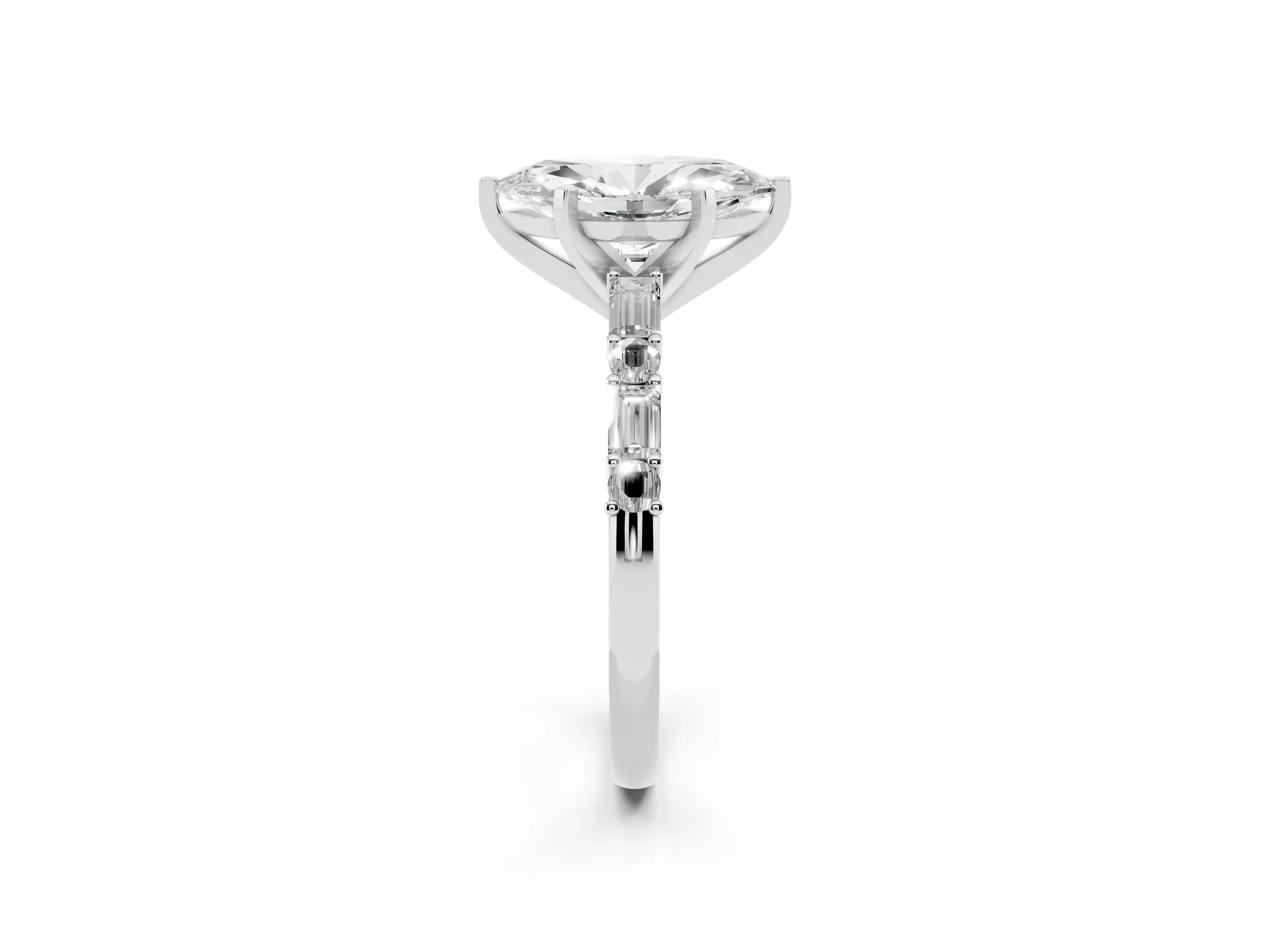 Marquise Cut Diamond Solitaire Set in Platinum with Side Baguettes and Channel Set Band