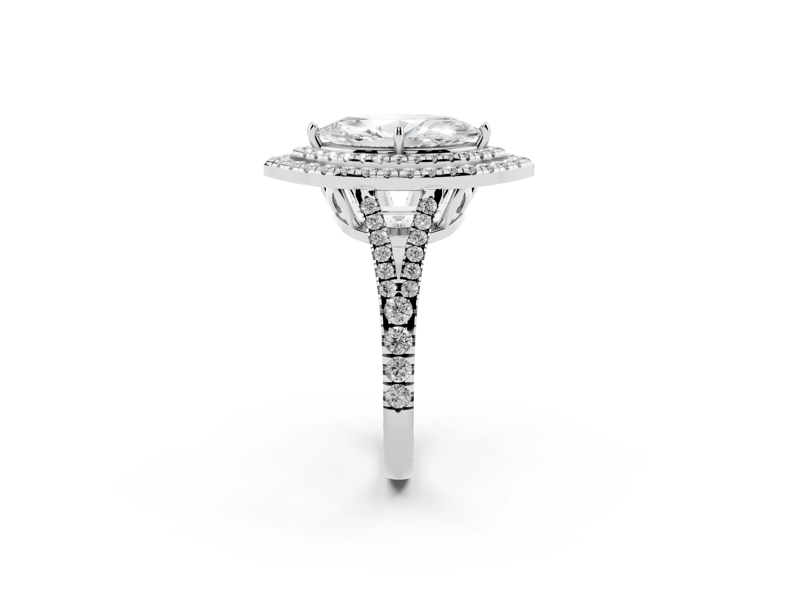 Marquise Cut Diamond Double Halo Ring Set in Platinum with Pavé Band