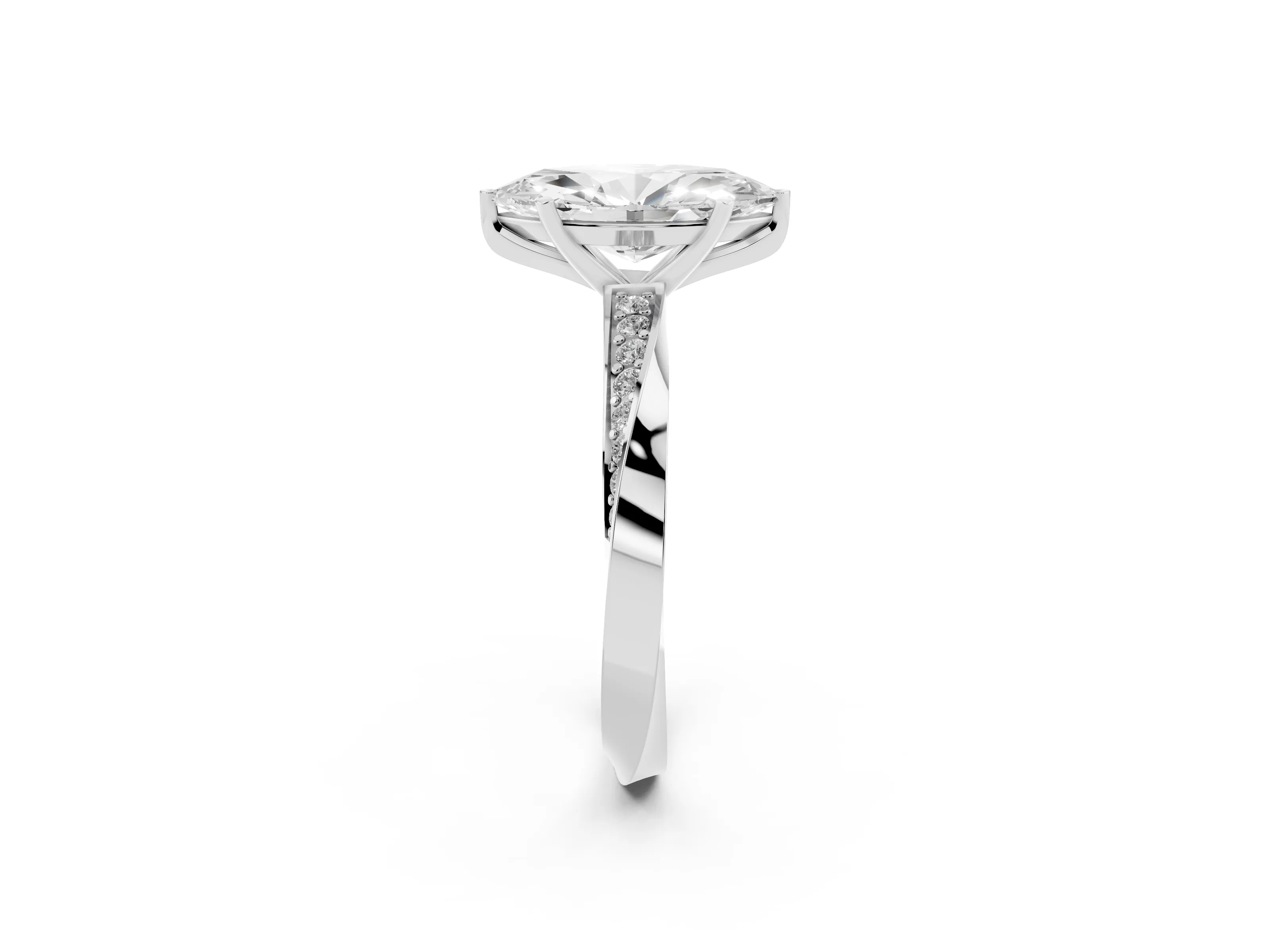 Marquise Cut Diamond Engagement Ring Set in White gold with Side Stone Accents and Prong Setting