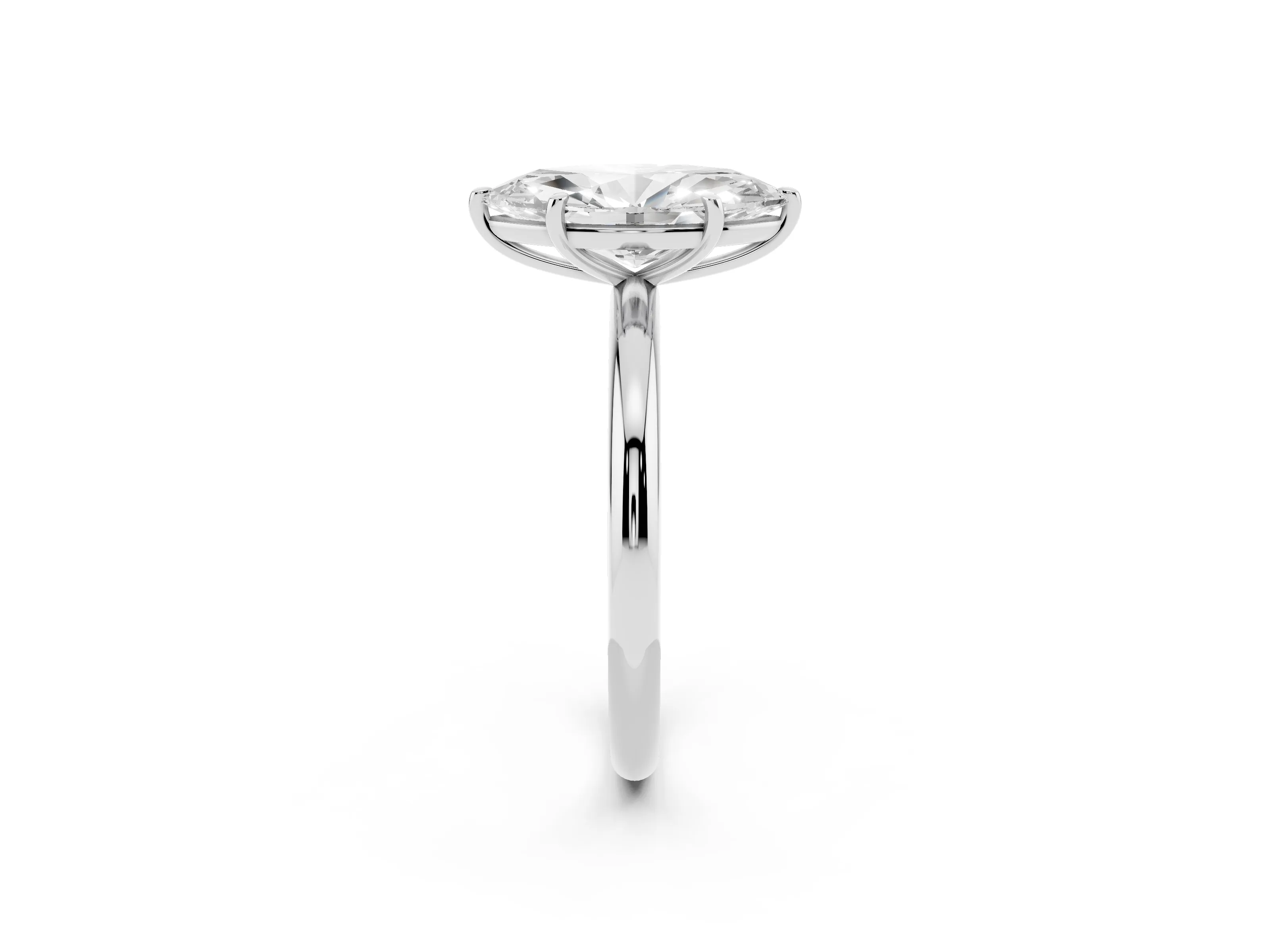 Marquise Cut Diamond Solitaire Ring Set in Silver with Prong Setting on a Polished Plain Band