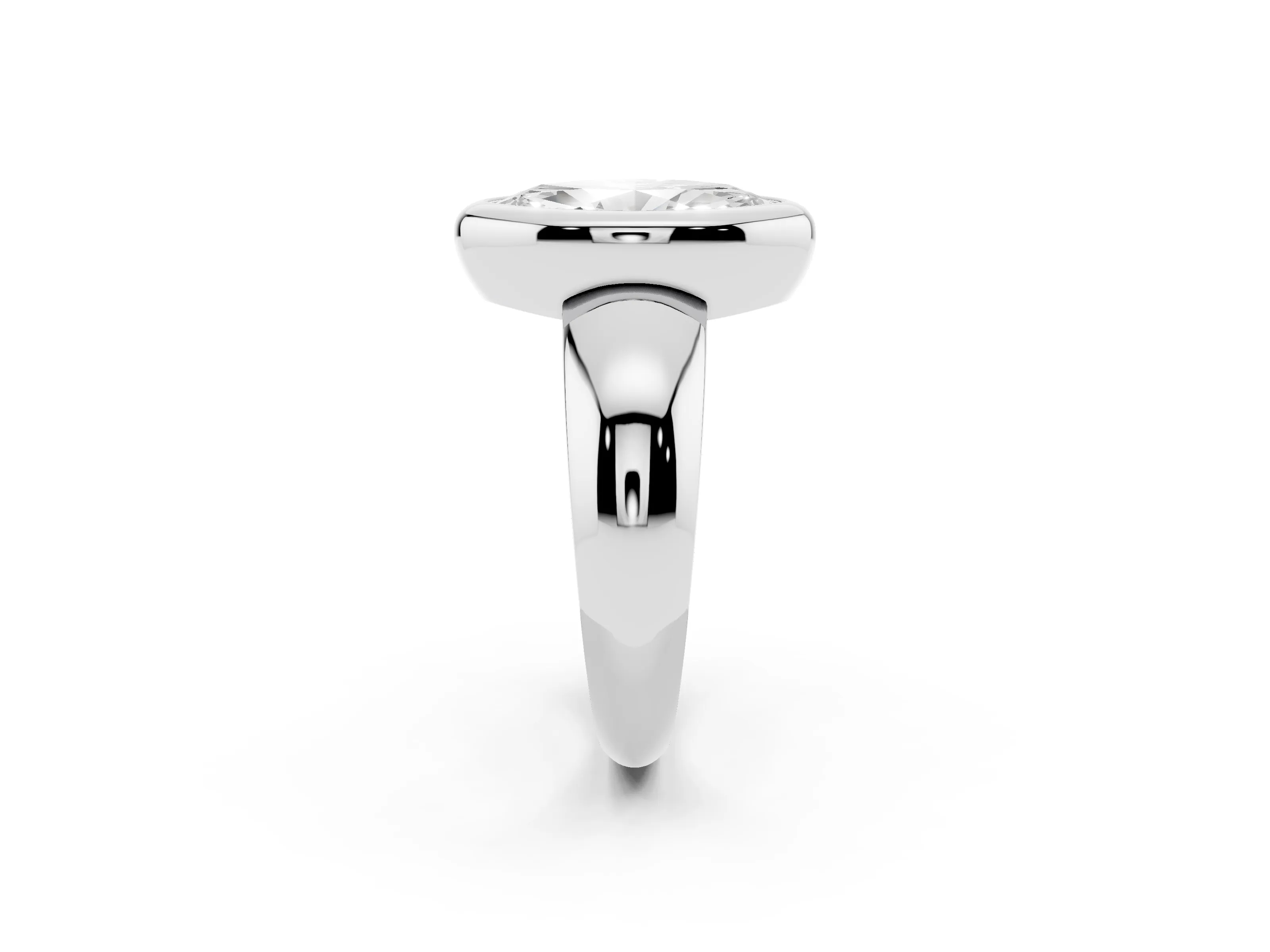 Bezel Set Marquise Cut Diamond Solitaire Ring Set in Silver with Wide Band