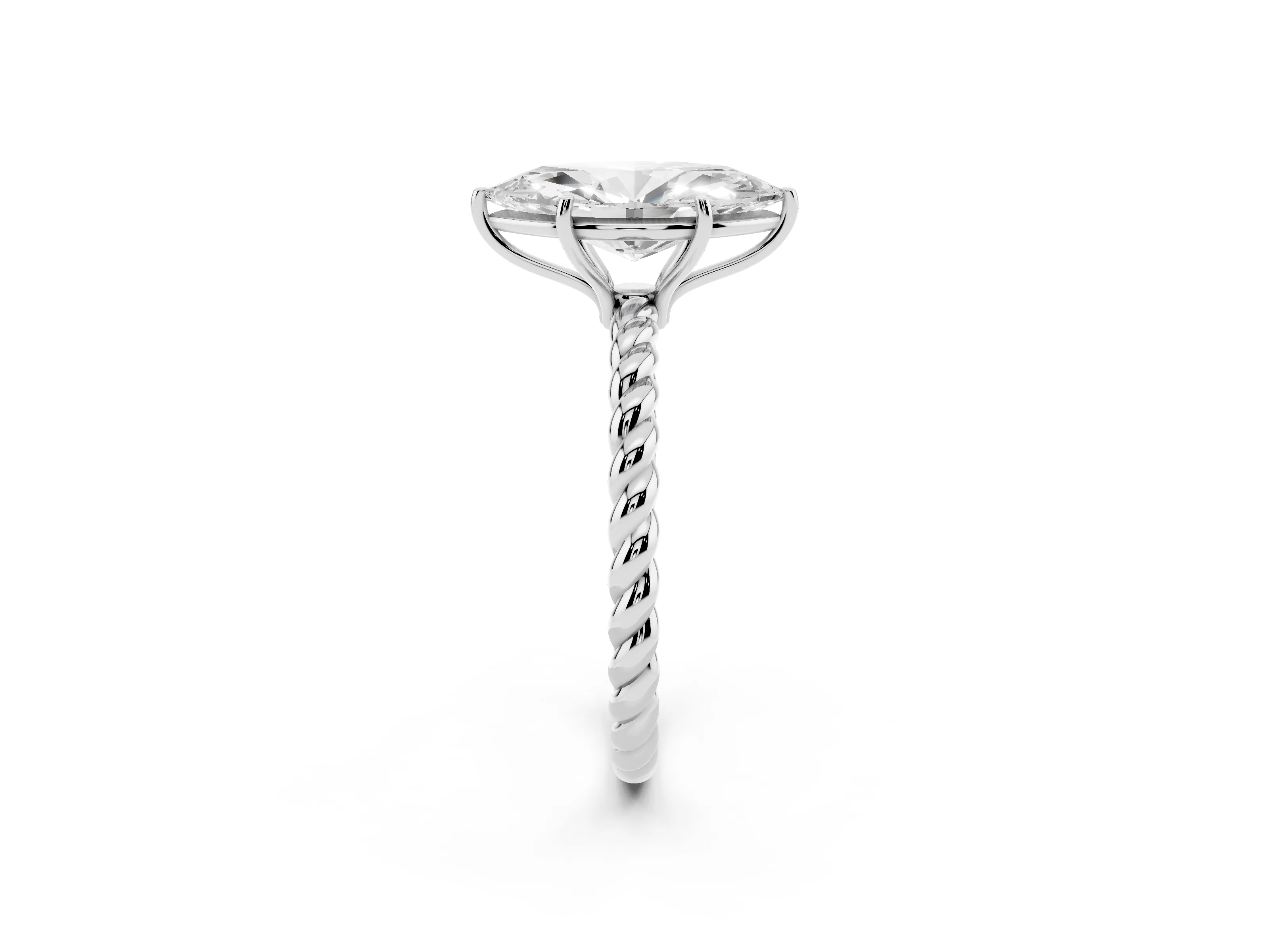 Marquise Cut Diamond Solitaire Ring Set in Silver with Twist Band and Prong Setting