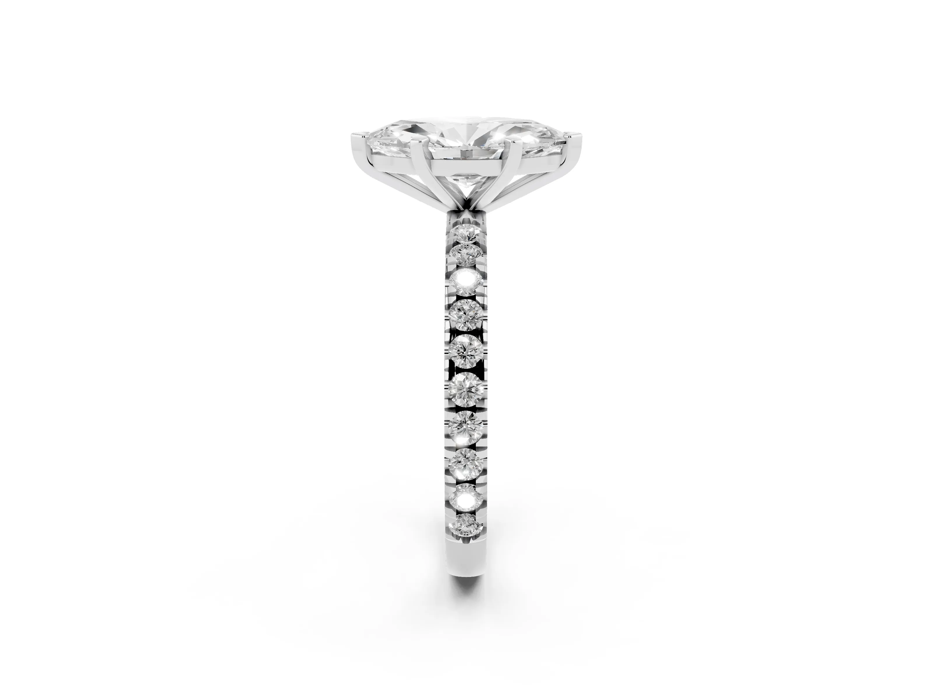Marquise Cut Diamond Pavé Band Solitaire Set in White gold with Prong Setting