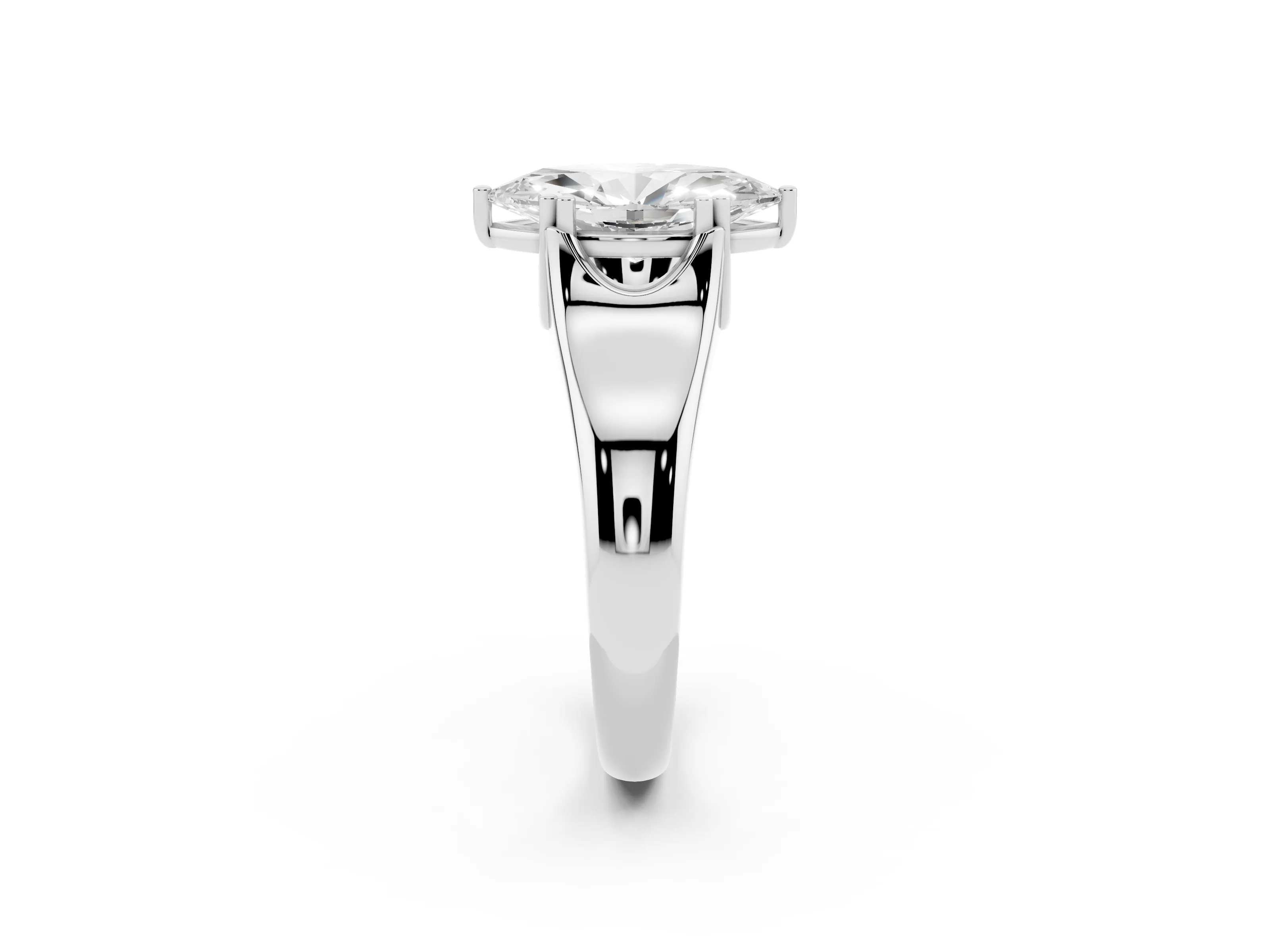 Marquise Cut Diamond Solitaire Ring Set in Platinum with Wide Band and Prong Setting