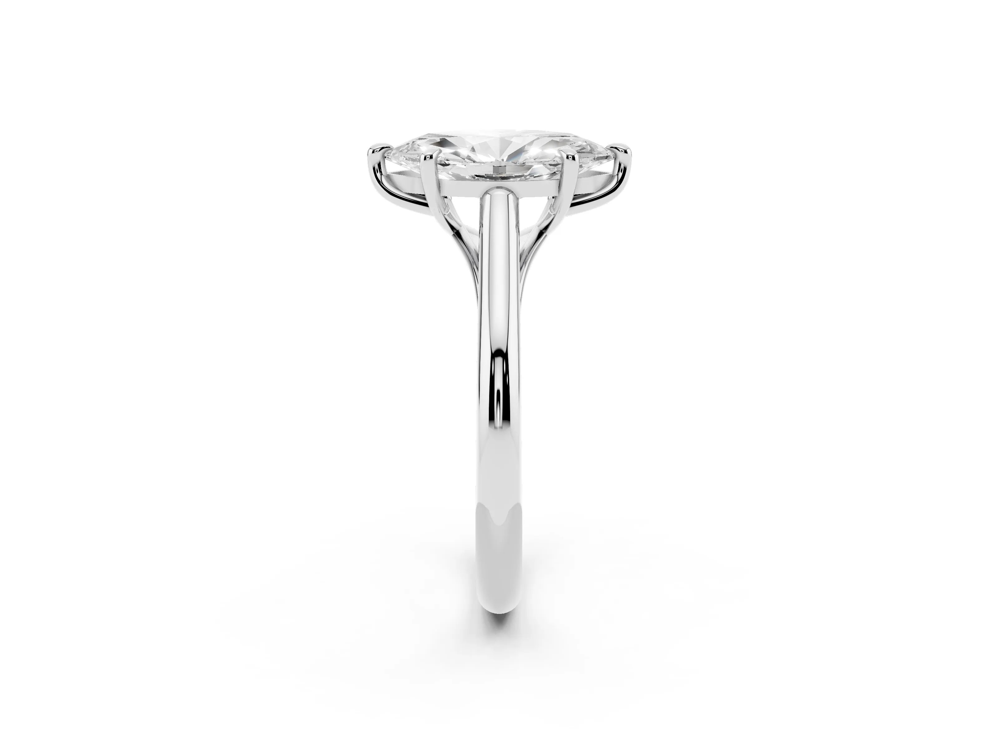 Marquise Cut Diamond Solitaire Engagement Ring Set in Silver with Prong Setting and Plain Classic Band