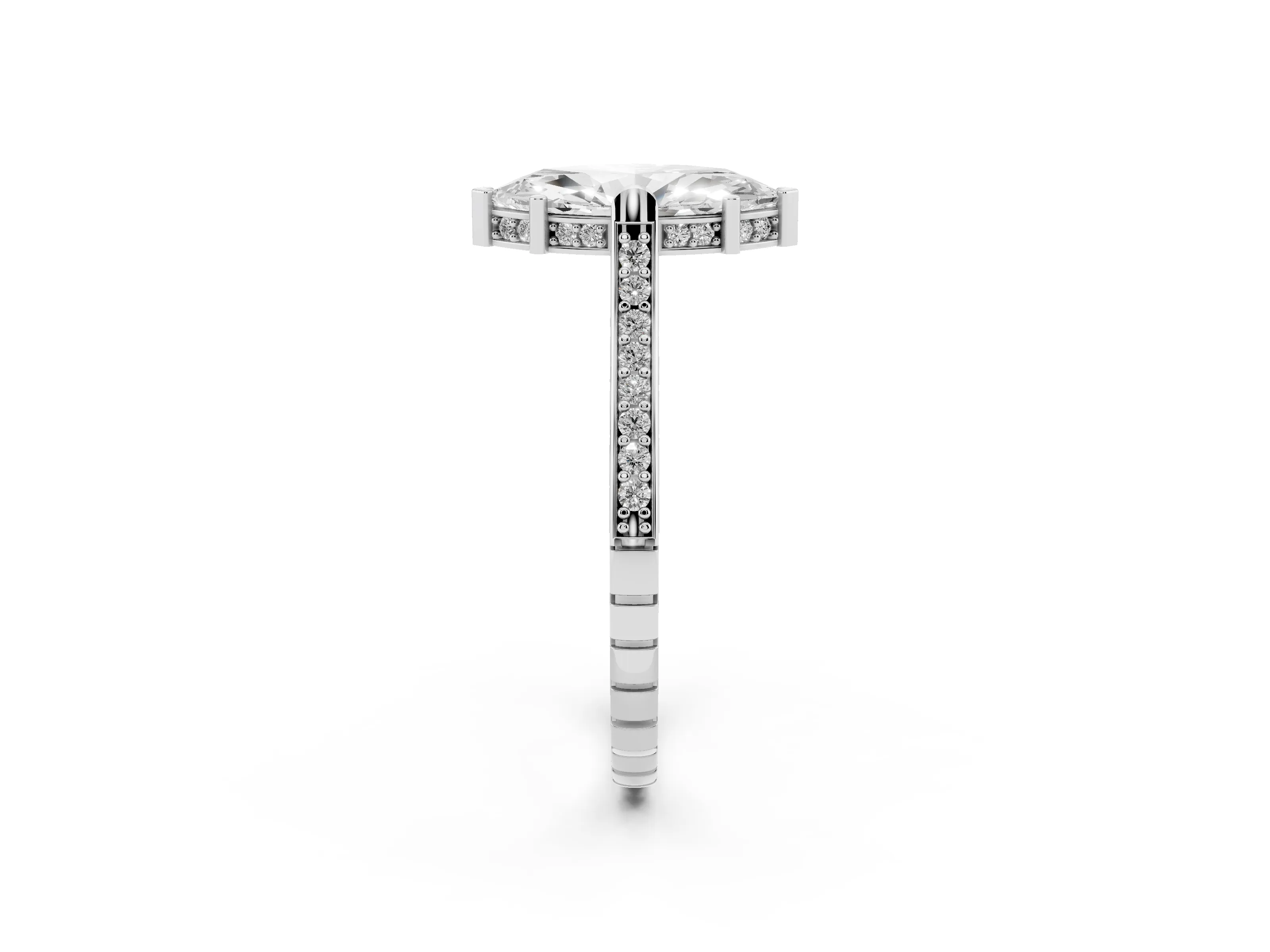 Marquise Cut Diamond Solitaire Ring Set in Platinum with Channel Set Band and Bezel Prong Setting
