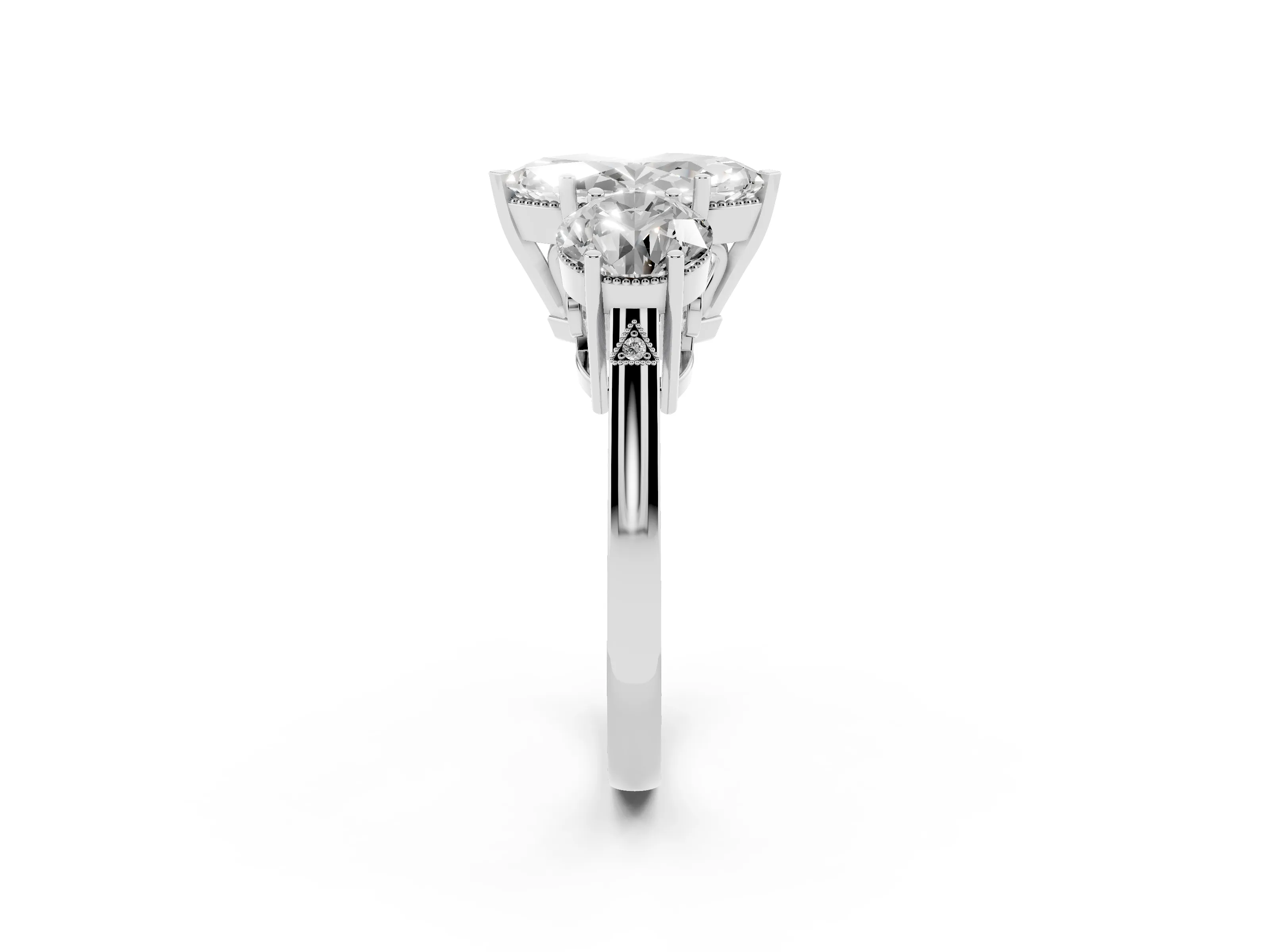Marquise Cut Diamond Three-Stone Engagement Ring Set in White gold with Polished Band