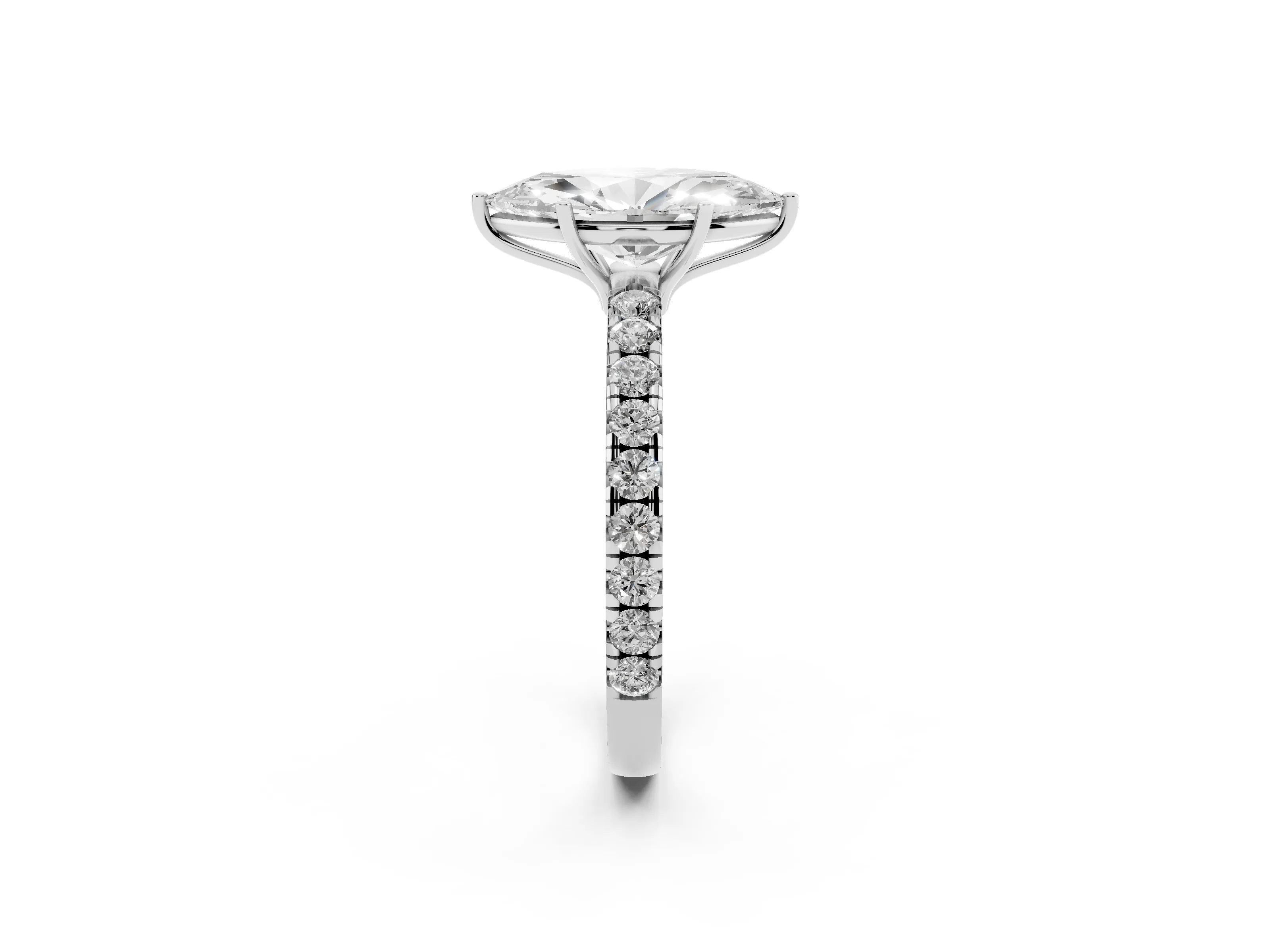 Marquise Cut Diamond Pavé Solitaire Engagement Ring Set in White gold with Prong Setting