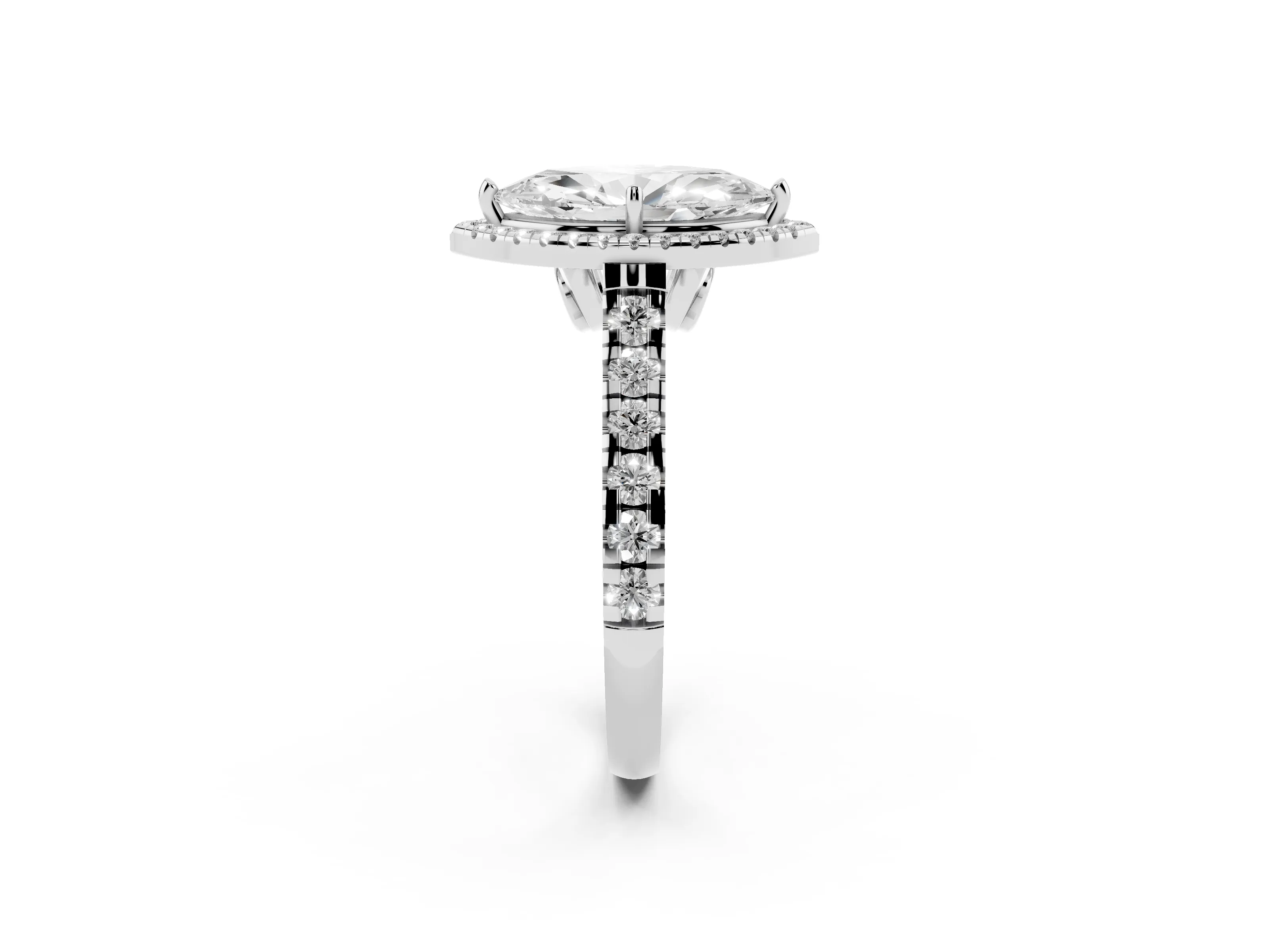 Marquise Cut Diamond Halo Engagement Ring Set in Platinum with Pavé Band and Prong-Set Center