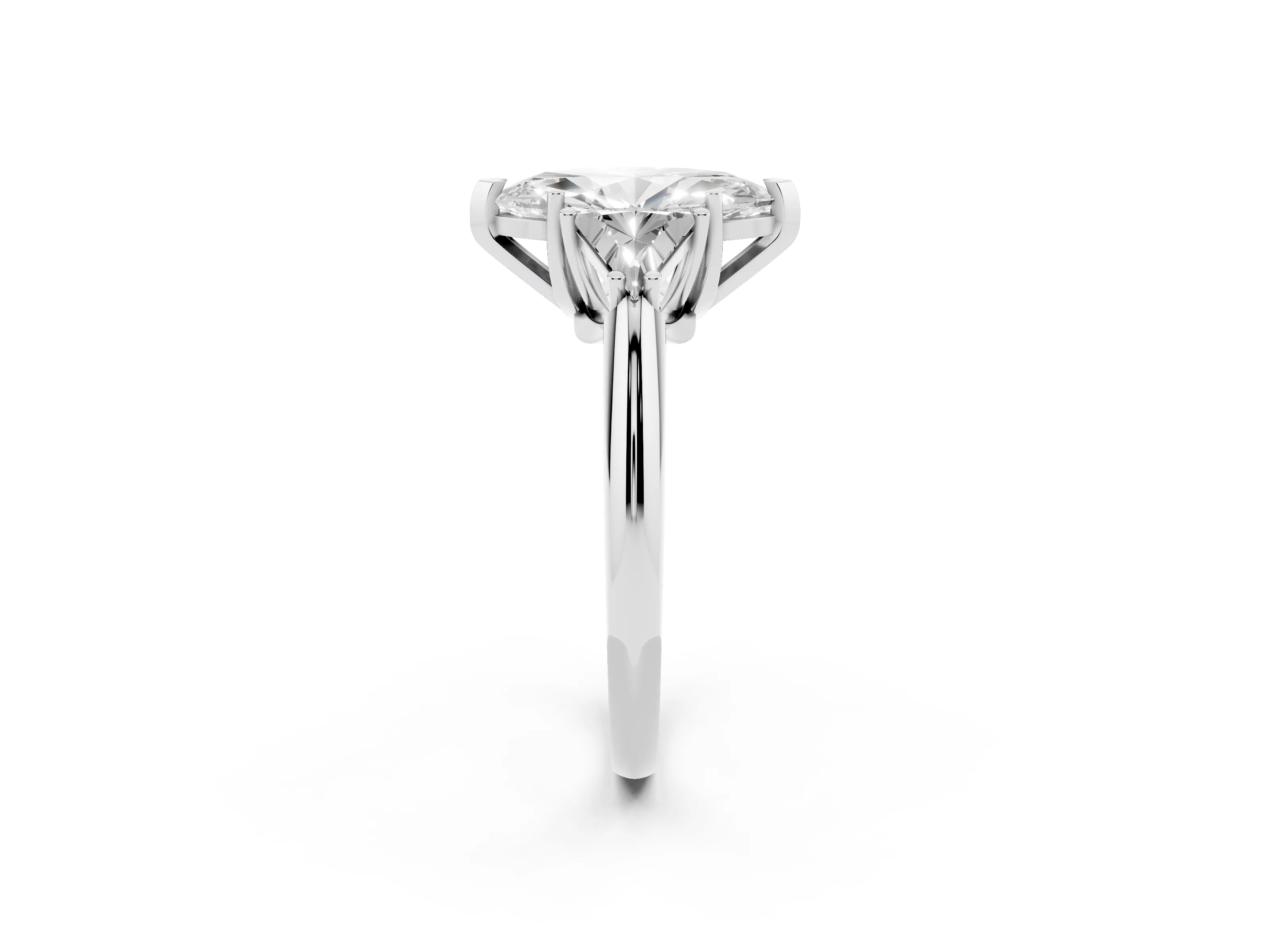 Marquise Cut Diamond Three-Stone Engagement Ring Set in White gold with Trillion Side Stones