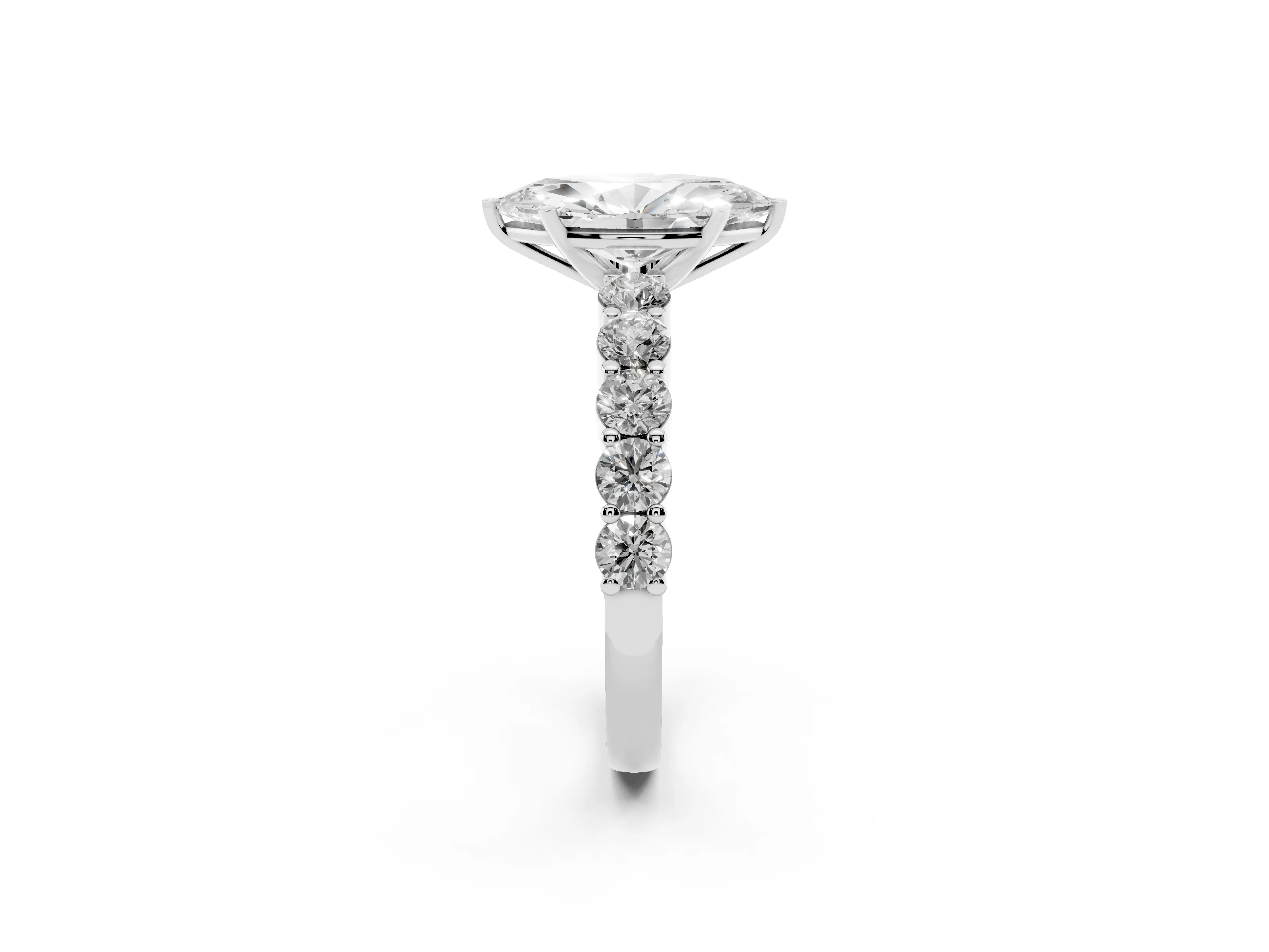 Marquise Cut Diamond Solitaire Ring Set in Platinum with Shared Prong Round Side Stones