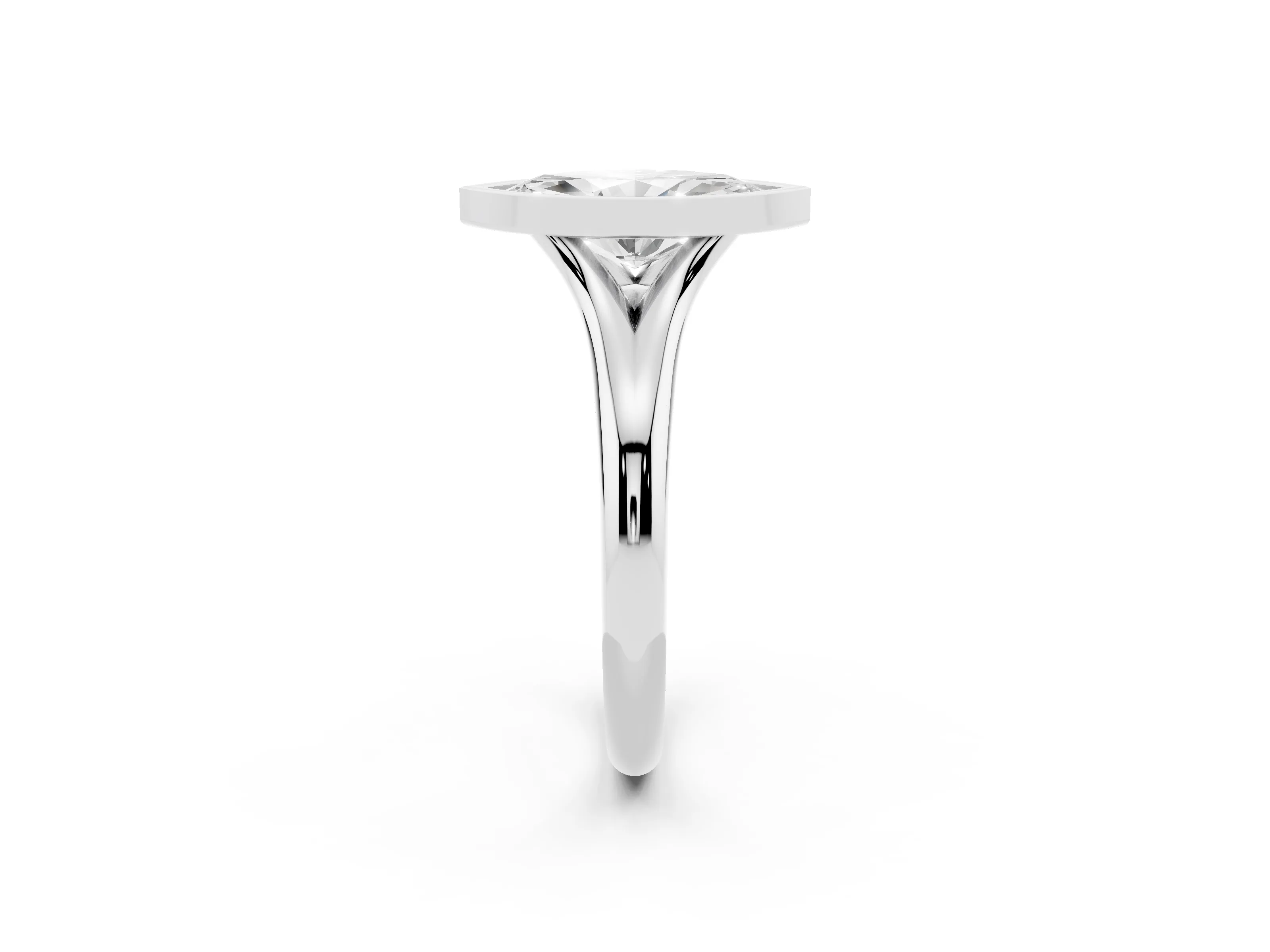 Bezel Set Marquise Cut Diamond Solitaire Ring Set in White gold with Smooth Band